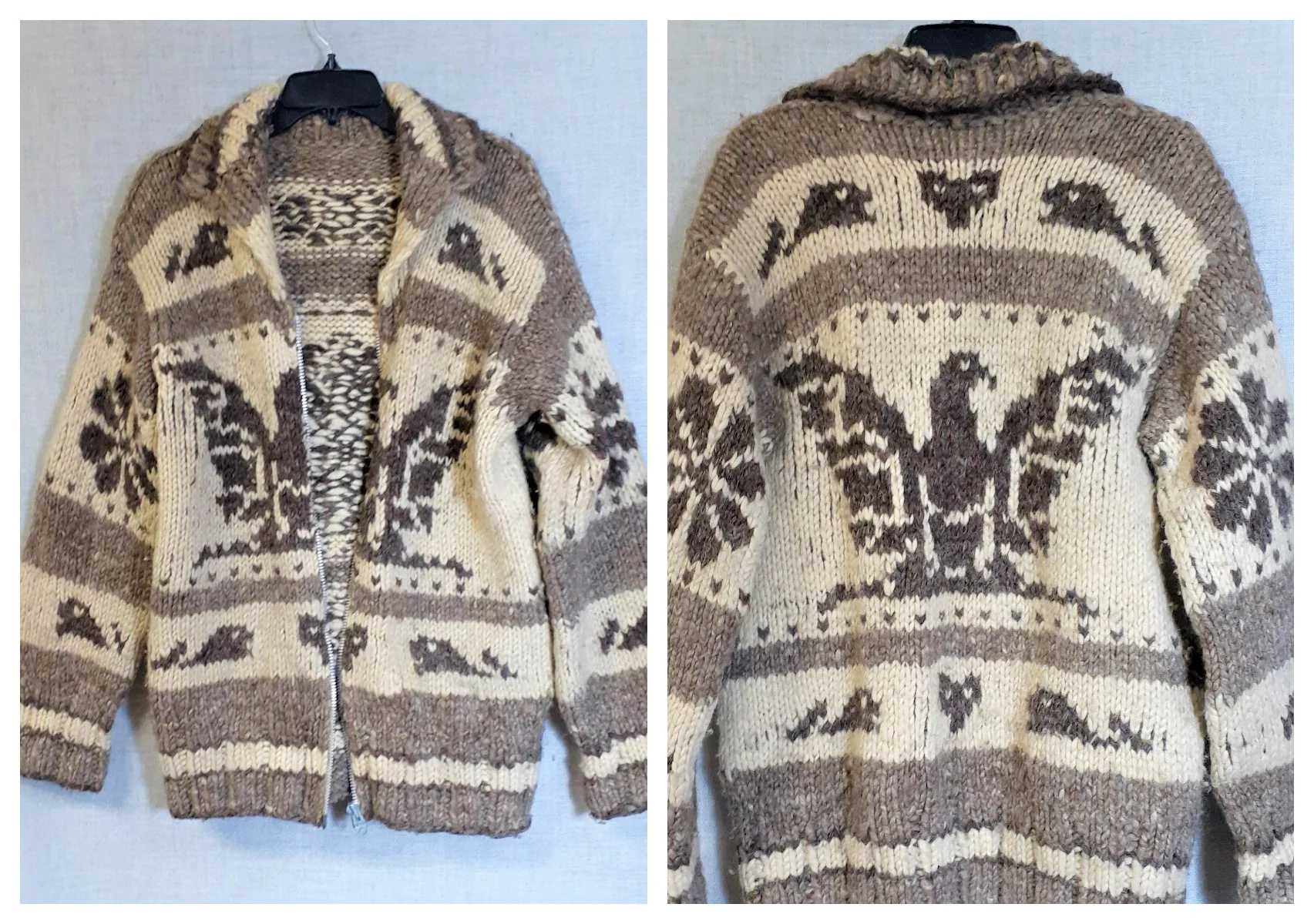 70s Thick Chunky Pure Wool Hand Knit Cowichan Sweater By Hand Knit Thuderbird Cowichan / Lebowski Sweater - Image 3