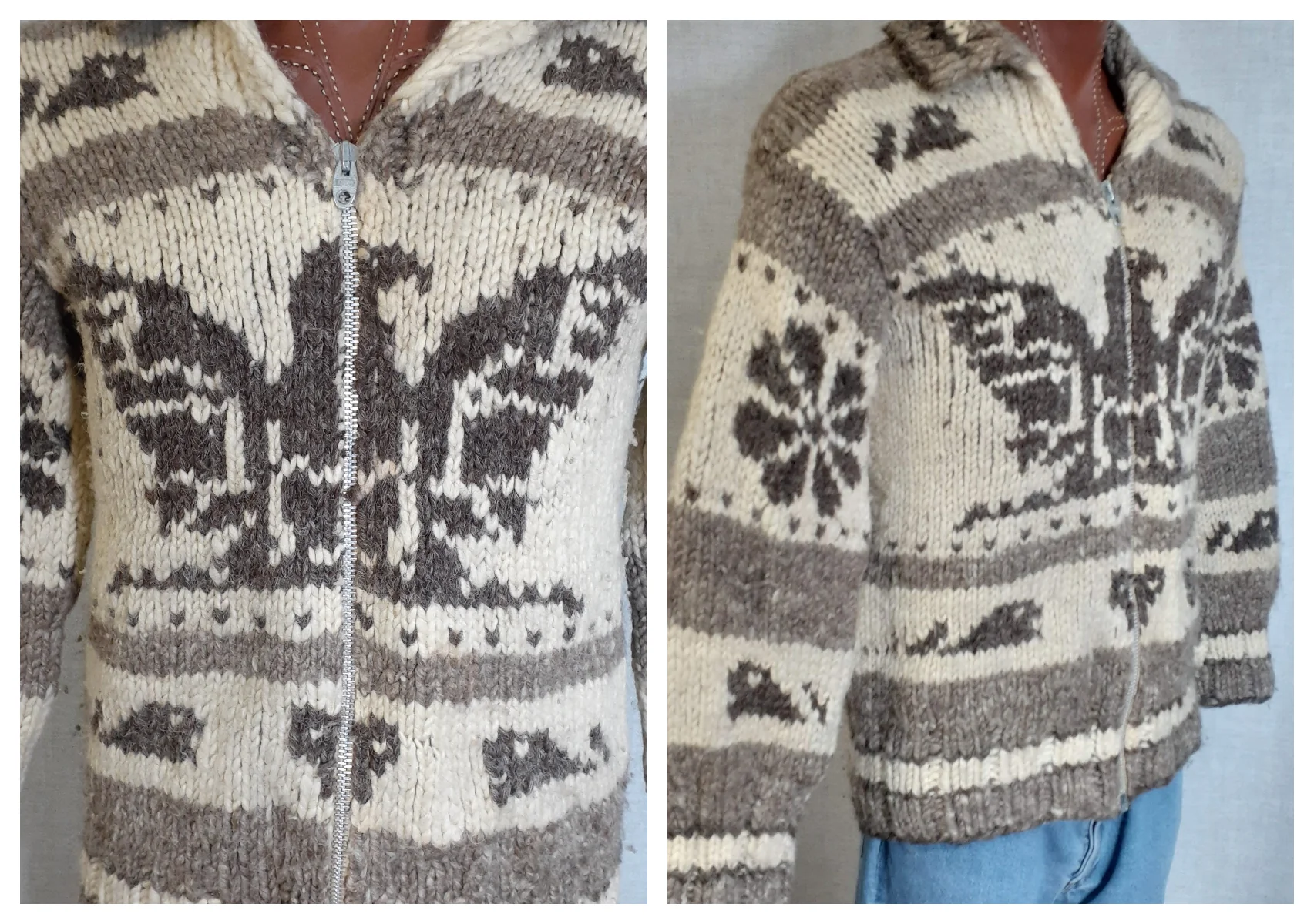 70s Thick Chunky Pure Wool Hand Knit Cowichan Sweater By Hand Knit Thuderbird Cowichan / Lebowski Sweater - Image 4