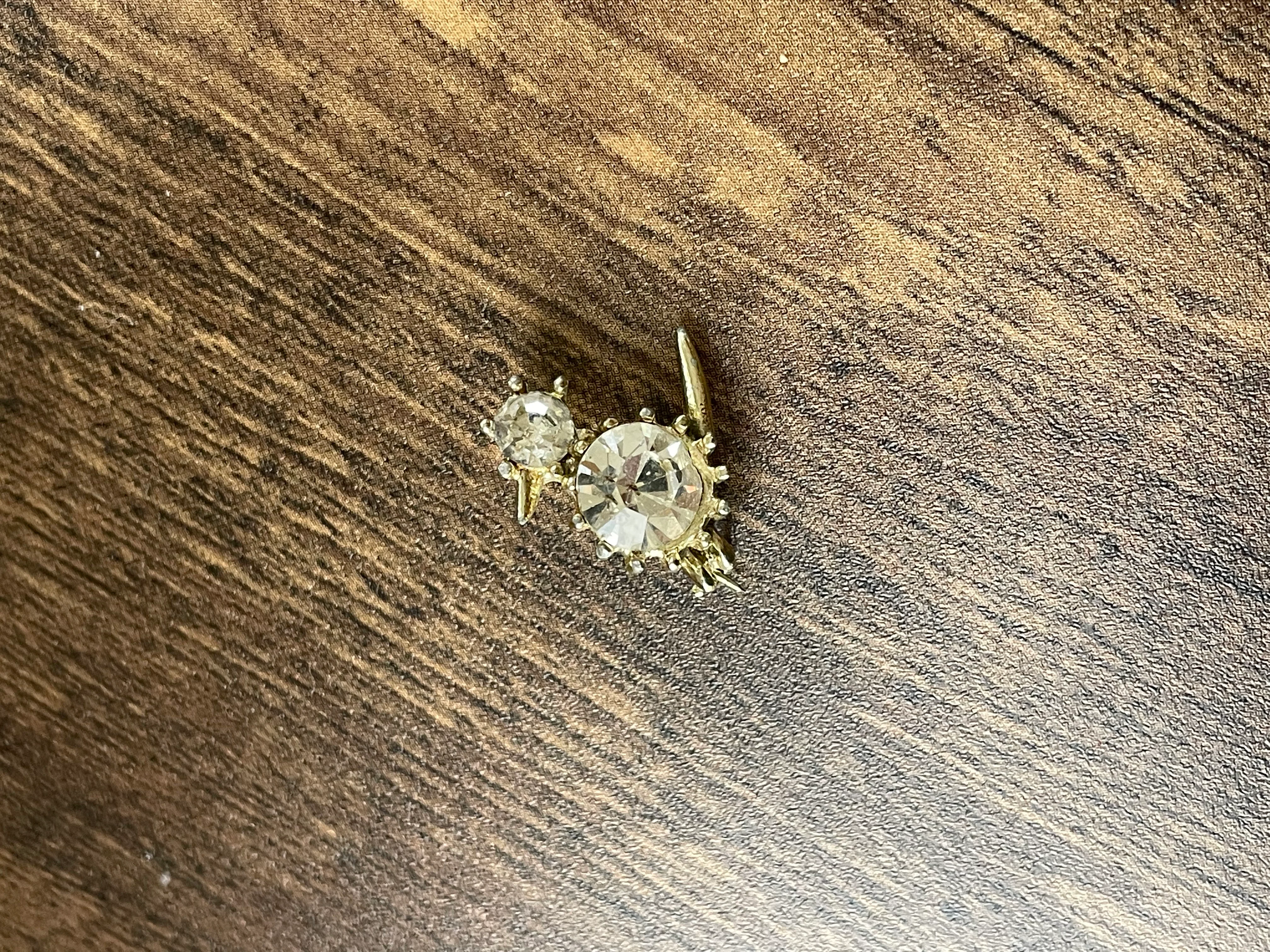 70s Tiny Cz Rhinestone Bird Brooch - Image 4
