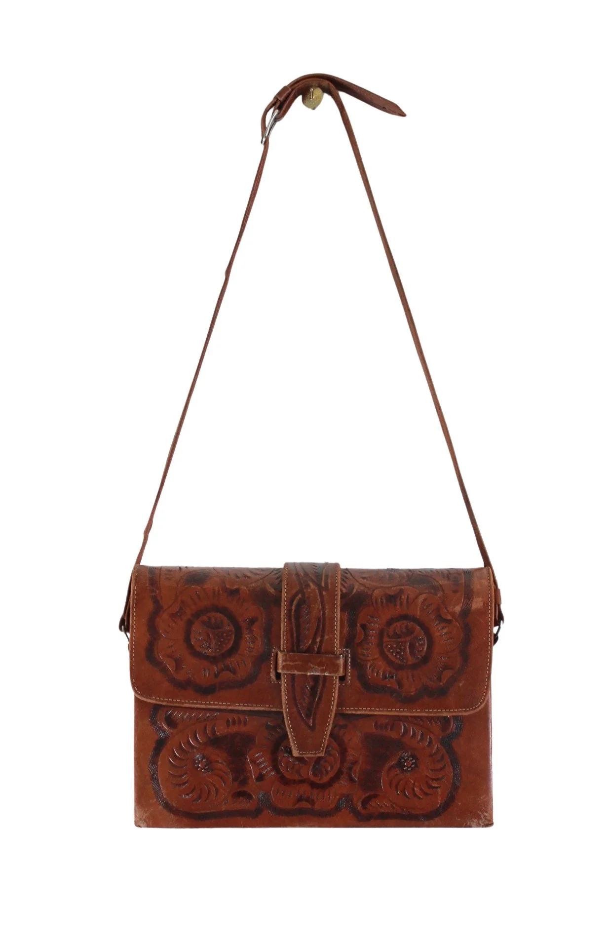 70s Tooled Leather Purse Shoulder Bag Vintage Tooled - Image 5