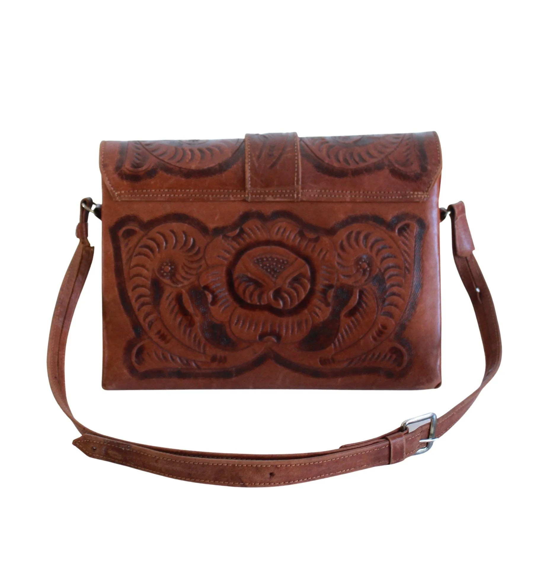 70s Tooled Leather Purse Shoulder Bag Vintage Tooled - Image 7