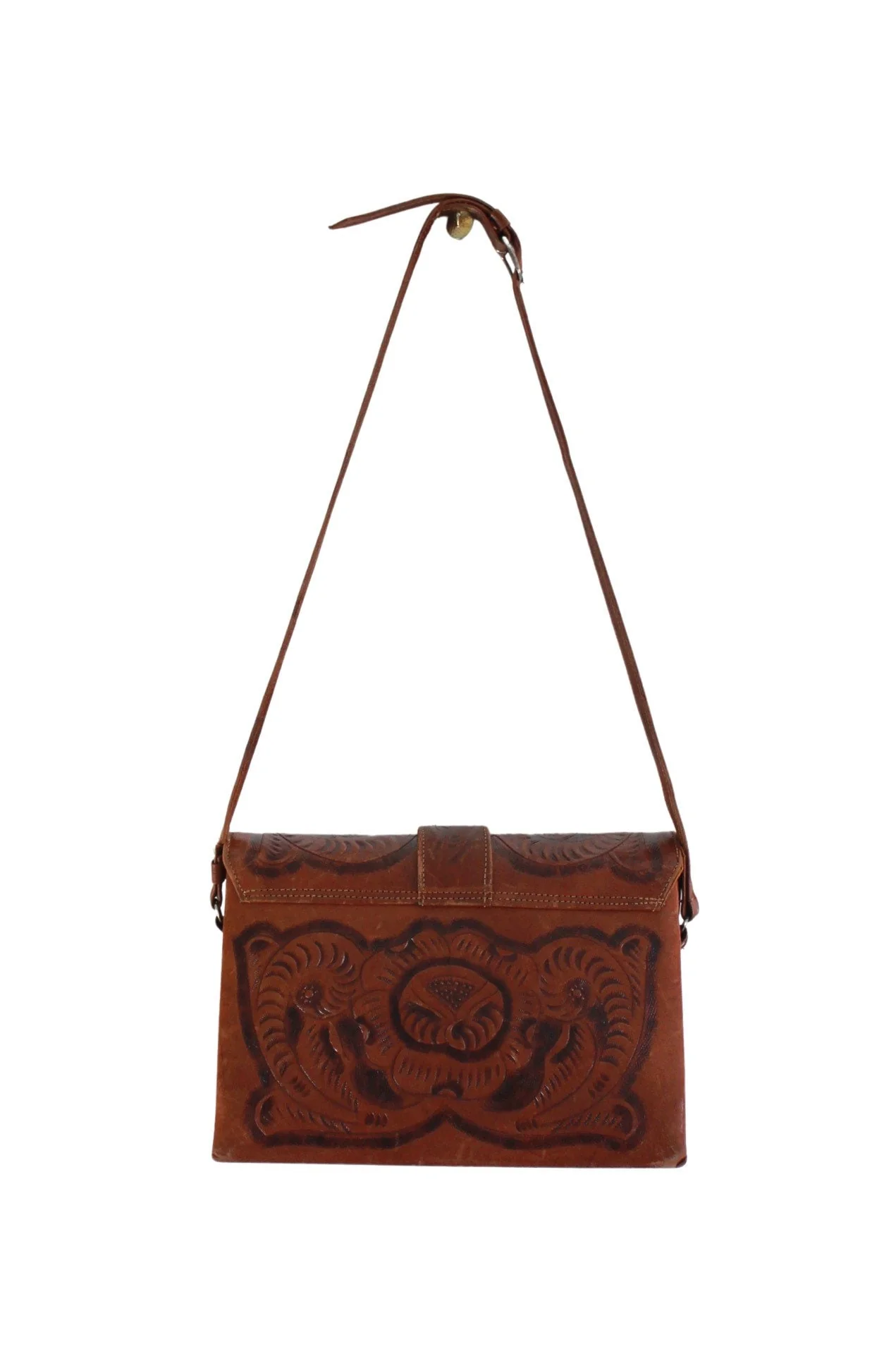 70s Tooled Leather Purse Shoulder Bag Vintage Tooled - Image 8