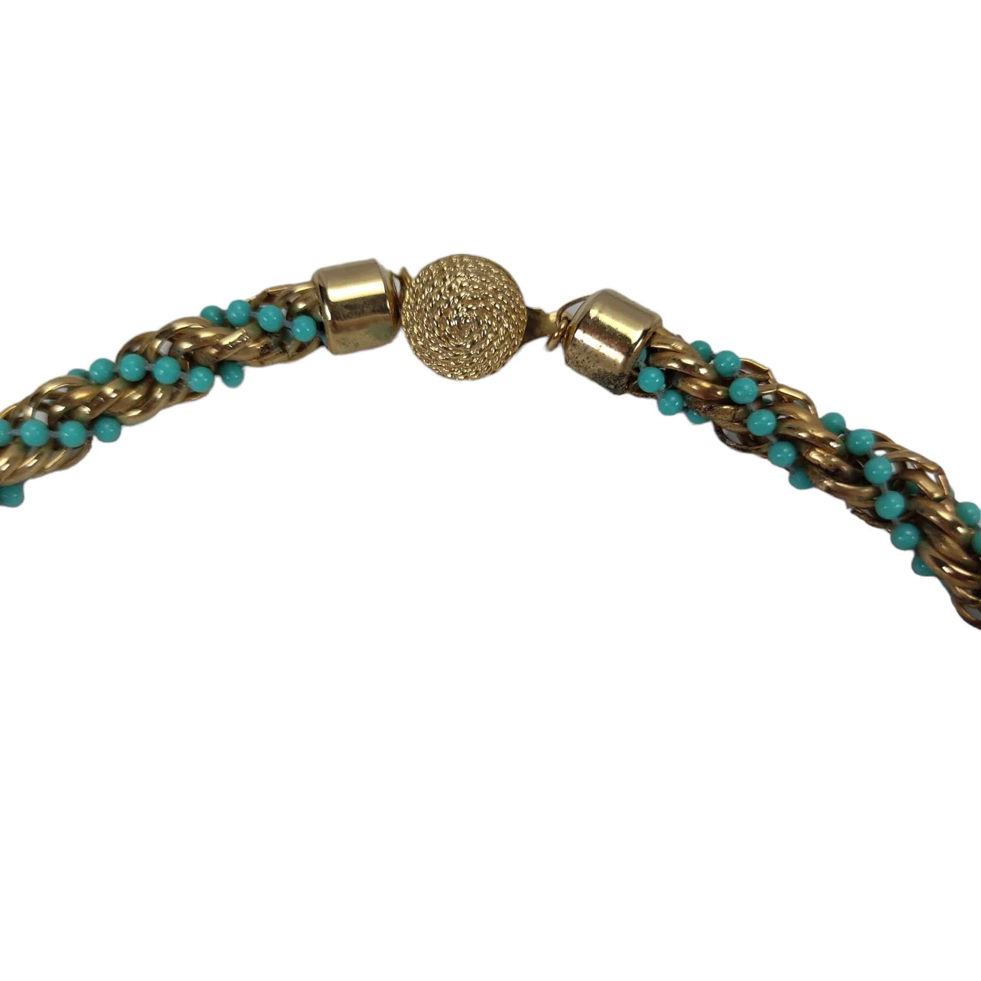 70s Twist Rope Necklace 1972 Gold Tone Turquoise Beads By Avon - Image 4