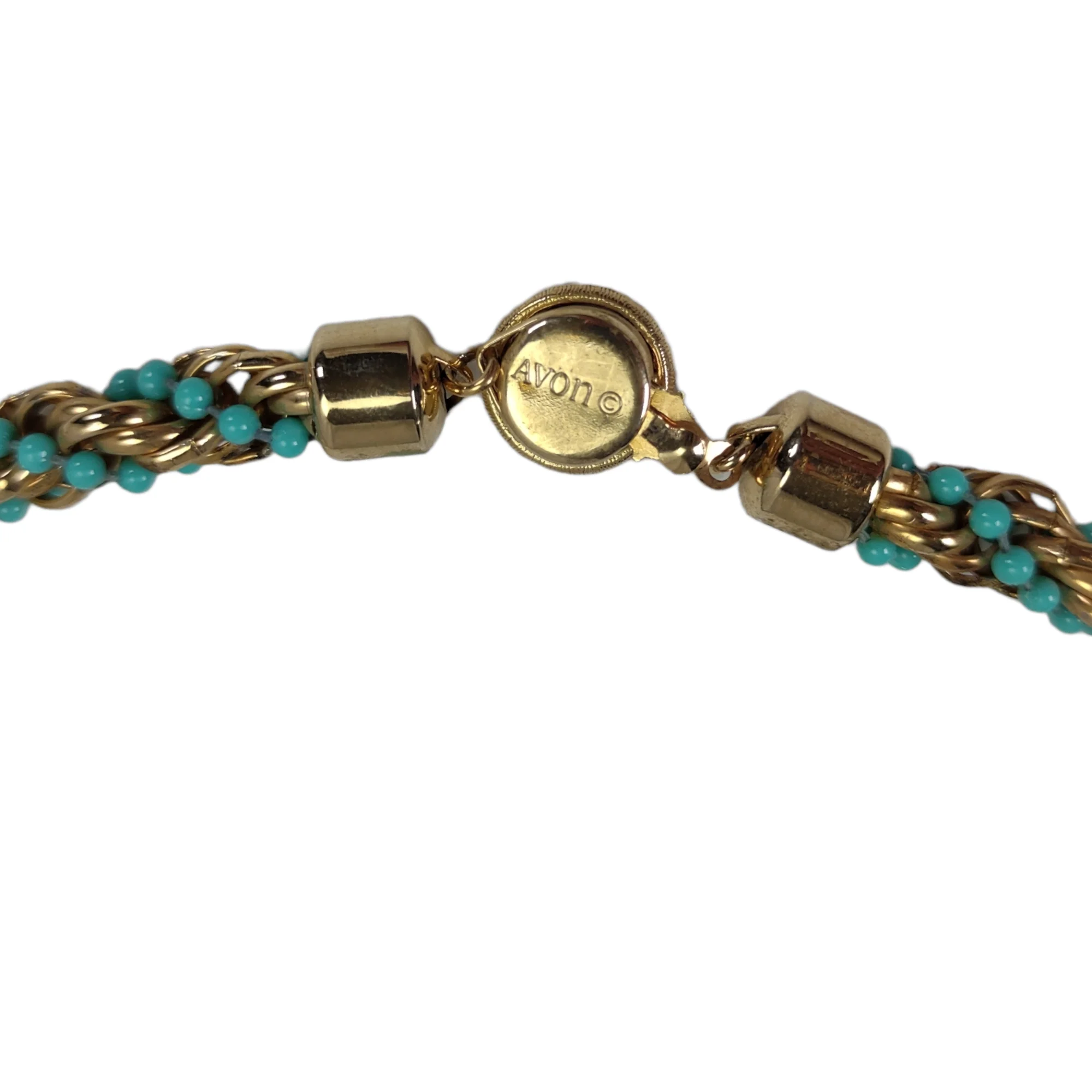 70s Twist Rope Necklace 1972 Gold Tone Turquoise Beads By Avon - Image 5