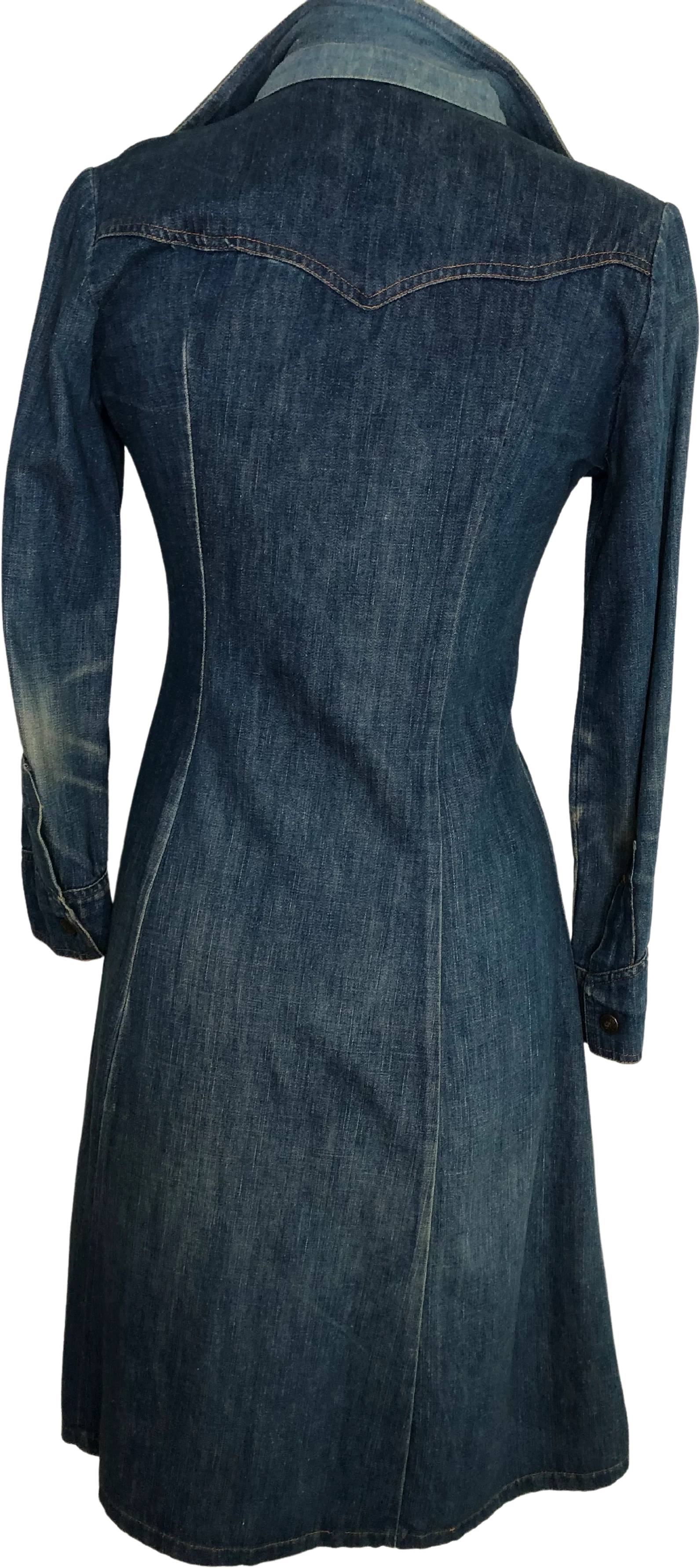 70s Two-tone Denim Long Sleeve Shirt Dress By Oops California - Image 2