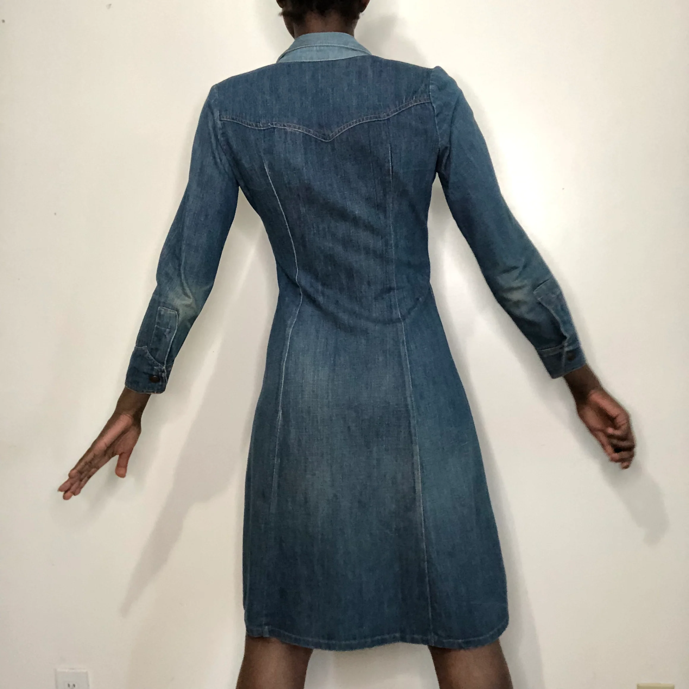 70s Two-tone Denim Long Sleeve Shirt Dress By Oops California - Image 6