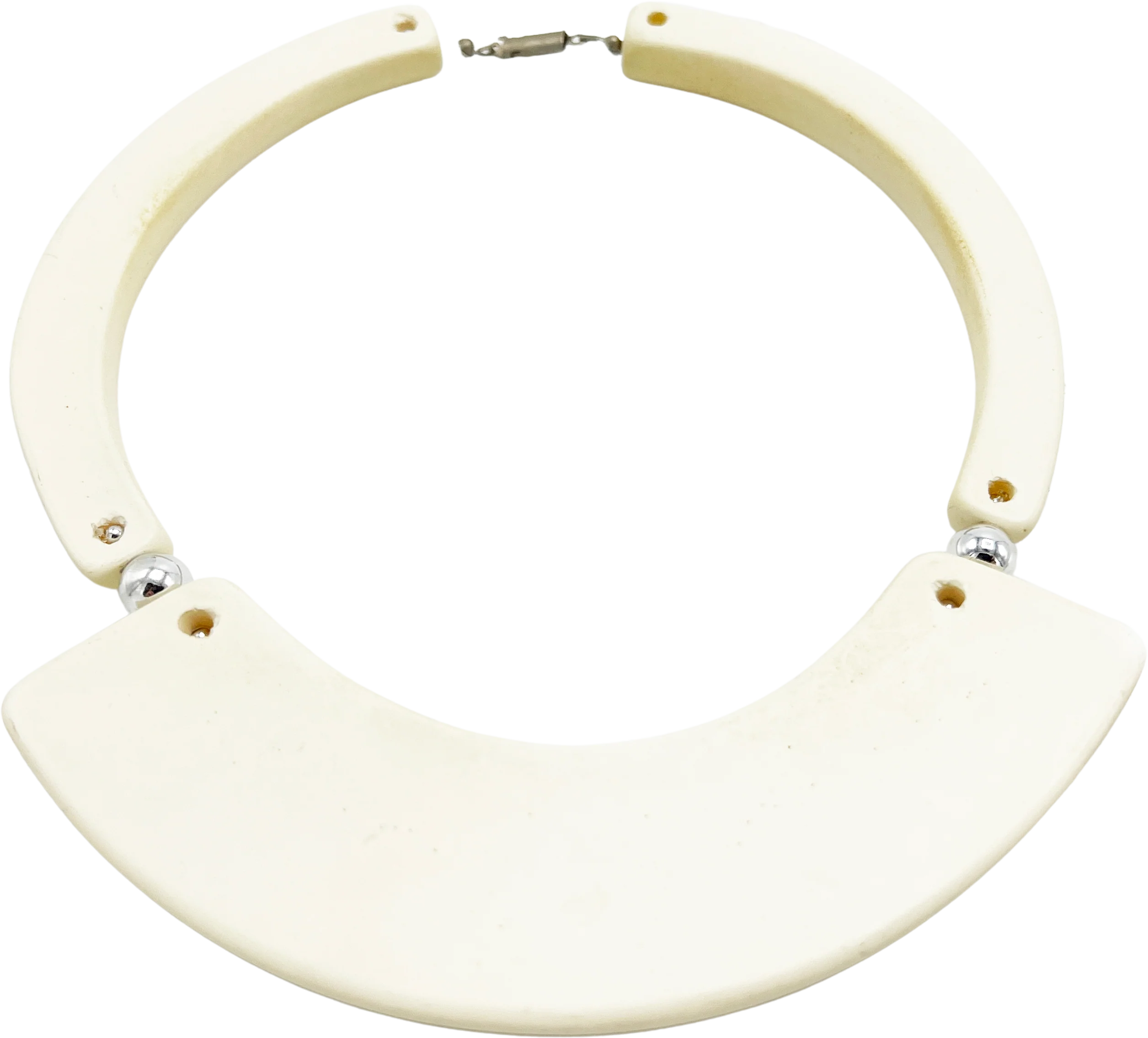 70s Ultra Mod Chunky White And Silver Choker Necklace - Image 2