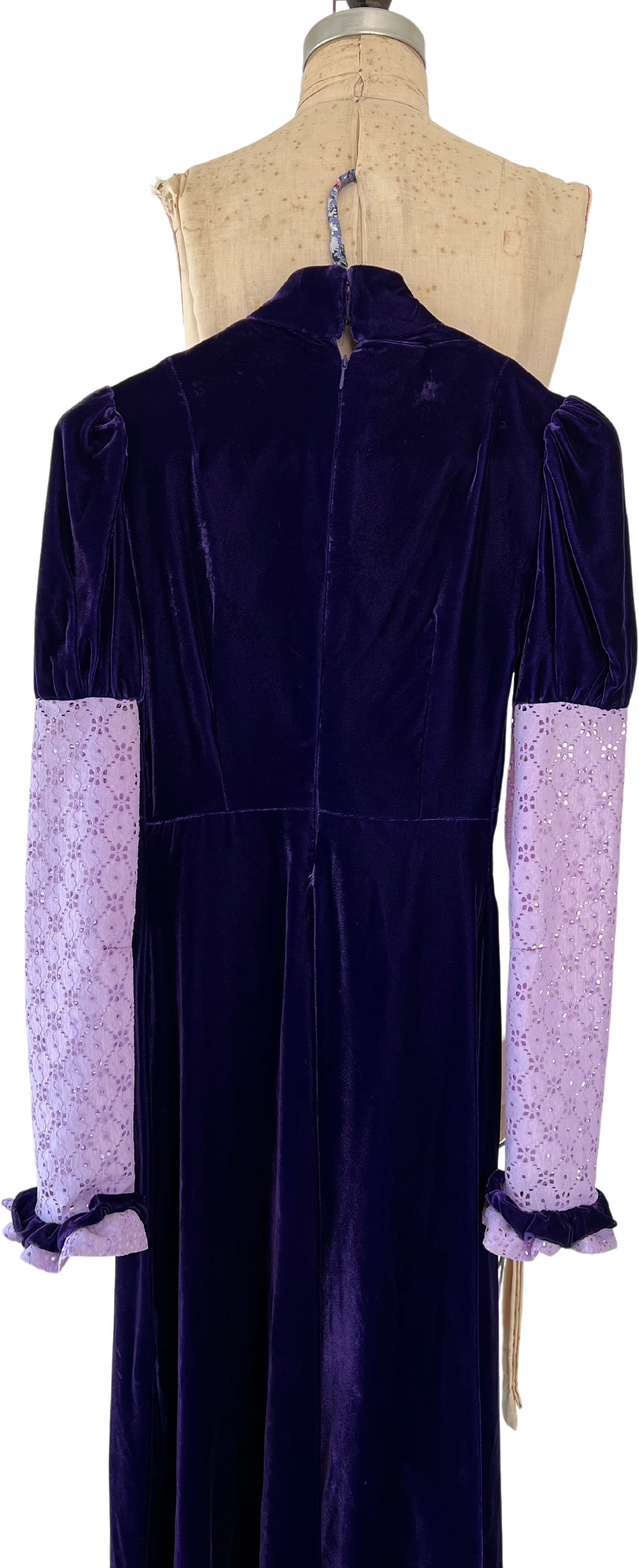 70s Velvet Empire Waist Prairie Dress - Image 2
