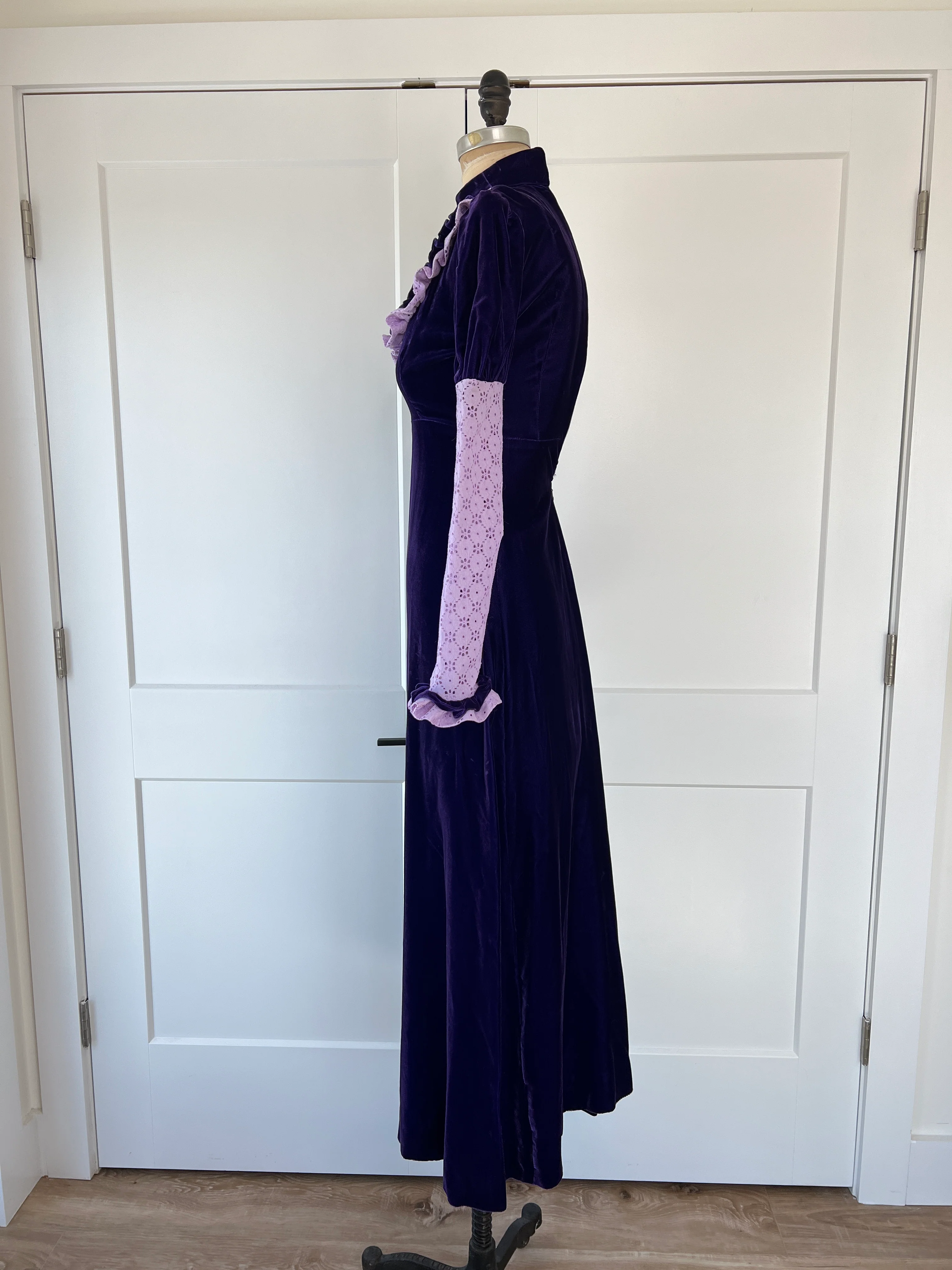 70s Velvet Empire Waist Prairie Dress - Image 6