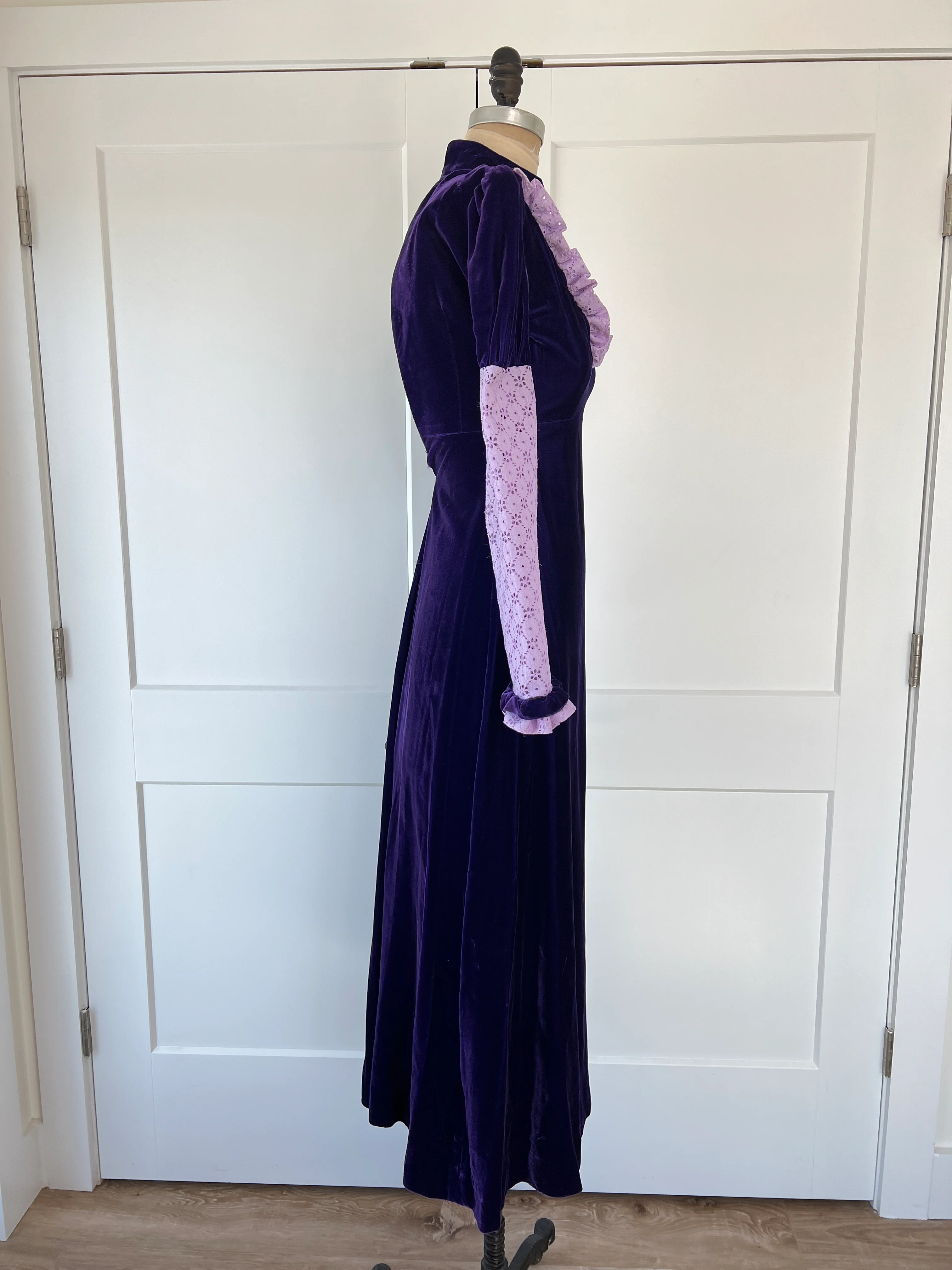 70s Velvet Empire Waist Prairie Dress - Image 7