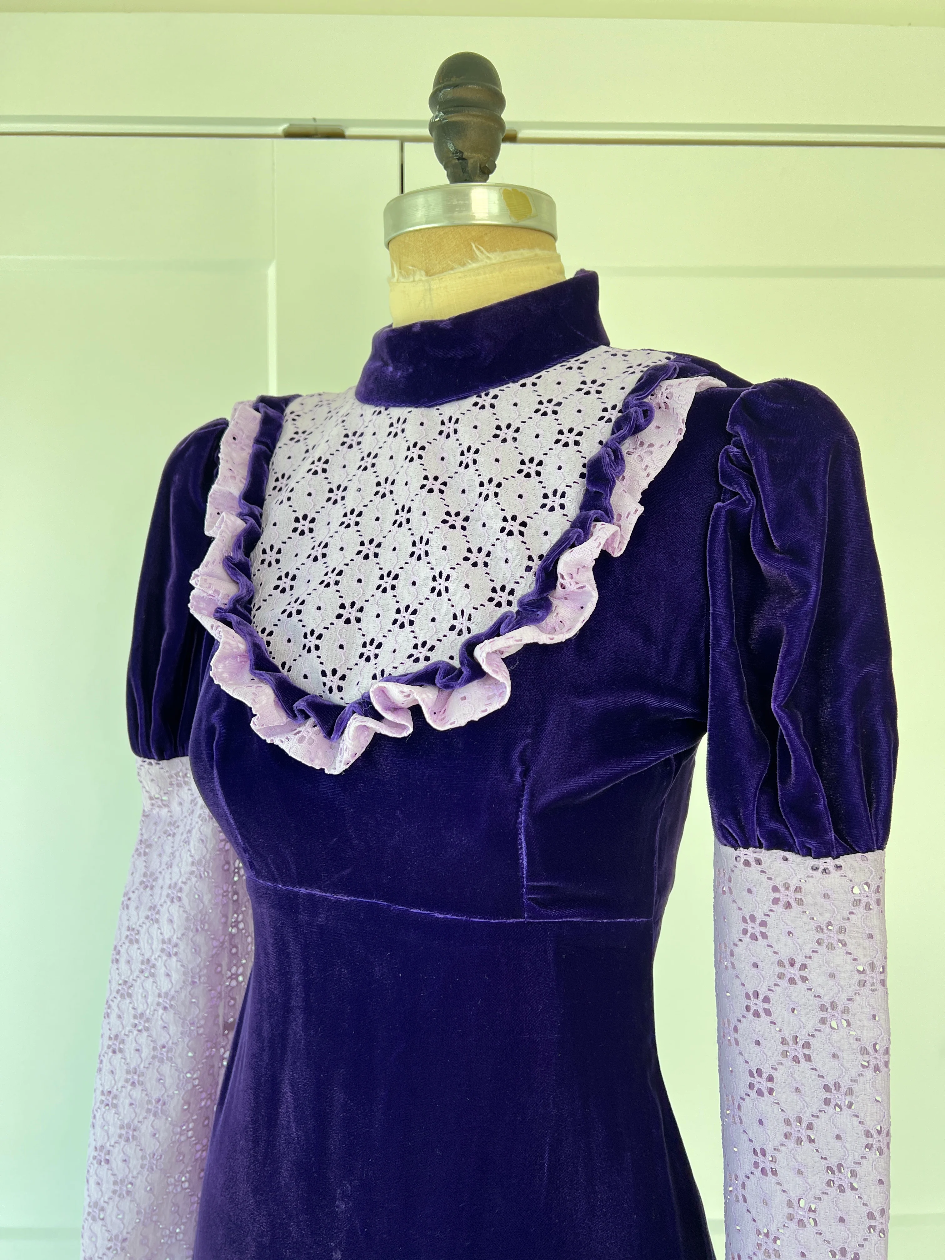 70s Velvet Empire Waist Prairie Dress - Image 8