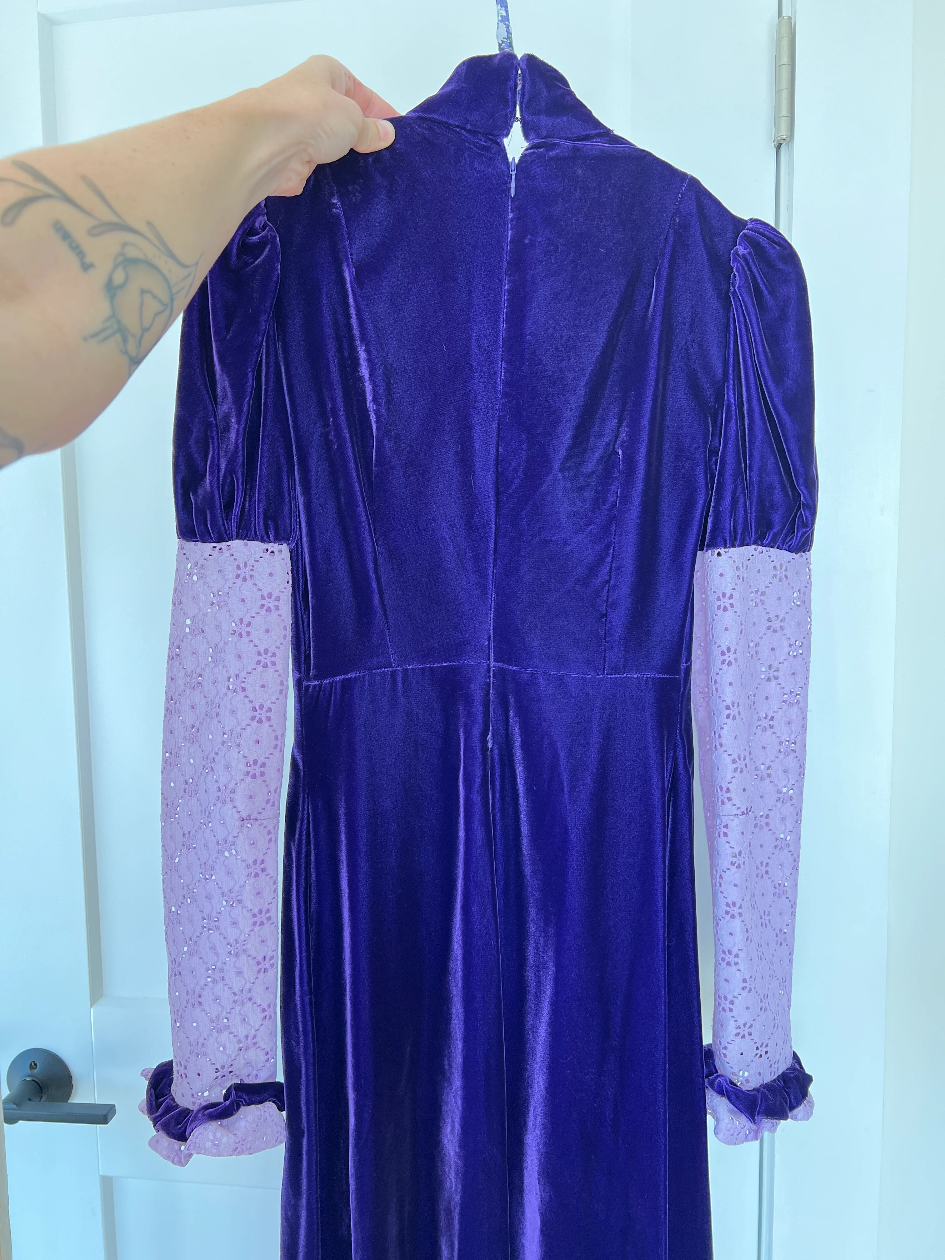 70s Velvet Empire Waist Prairie Dress - Image 9