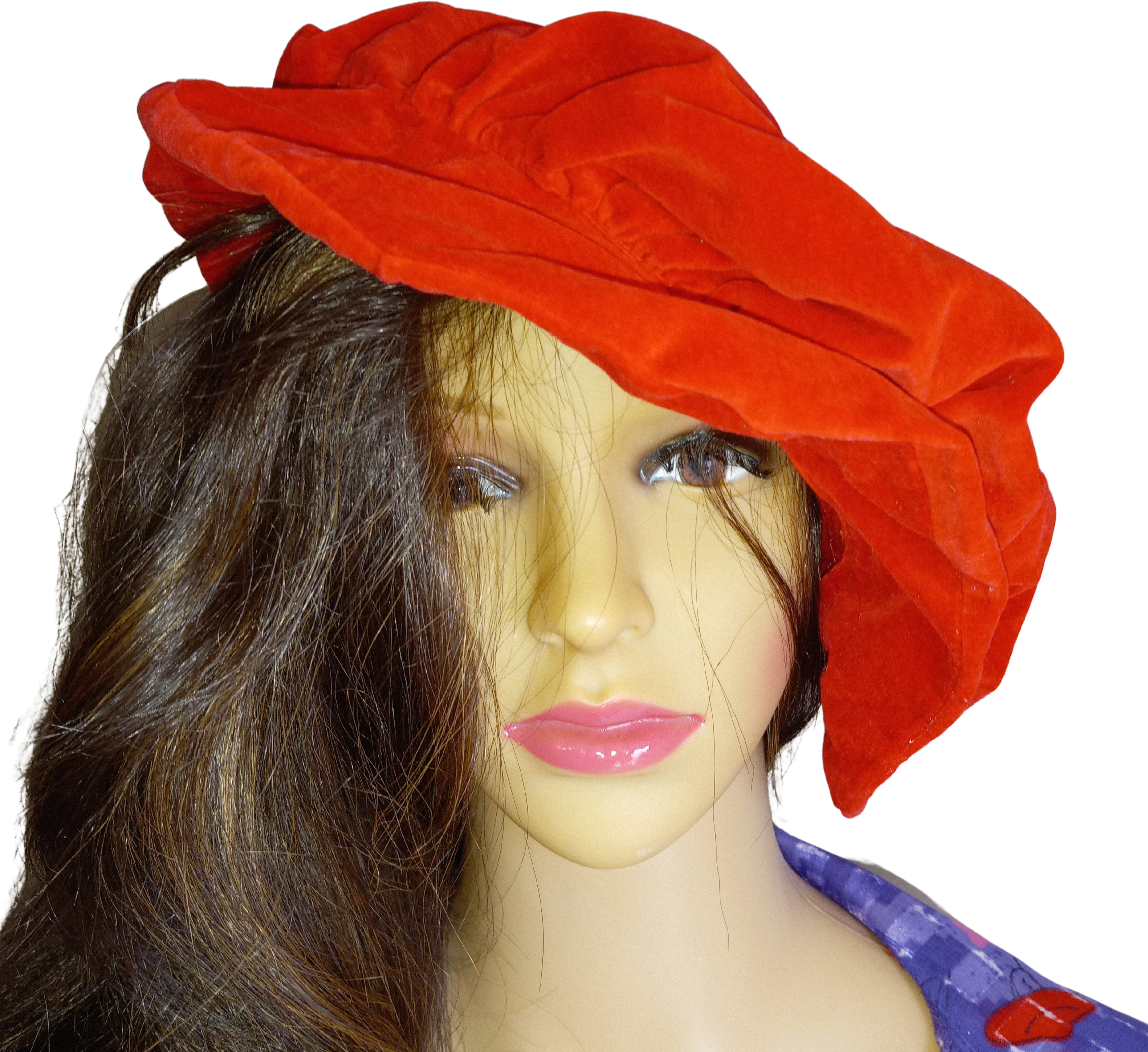 70's Velvet red fashionable hat