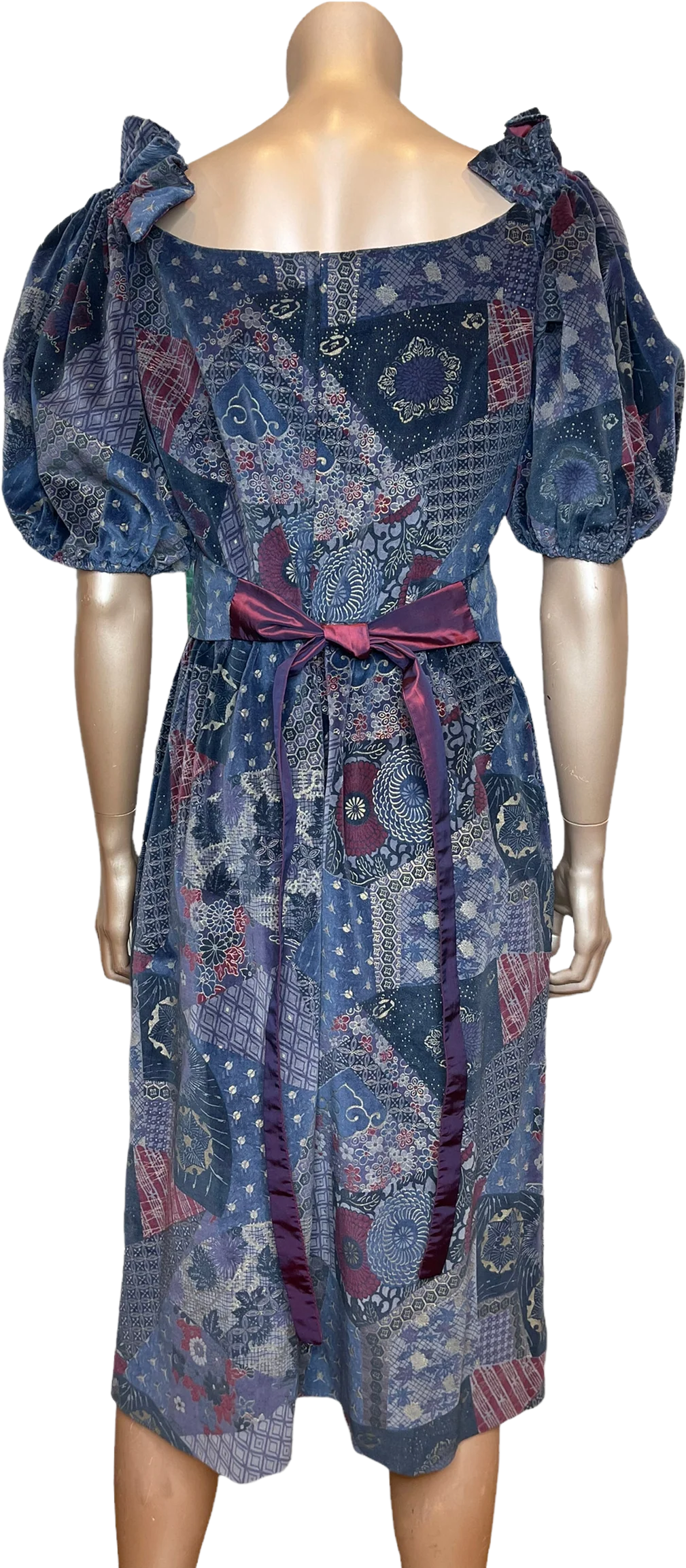 70s Velvet Ruffle Sleeve Dress With Belt By Victor Costa - Image 2