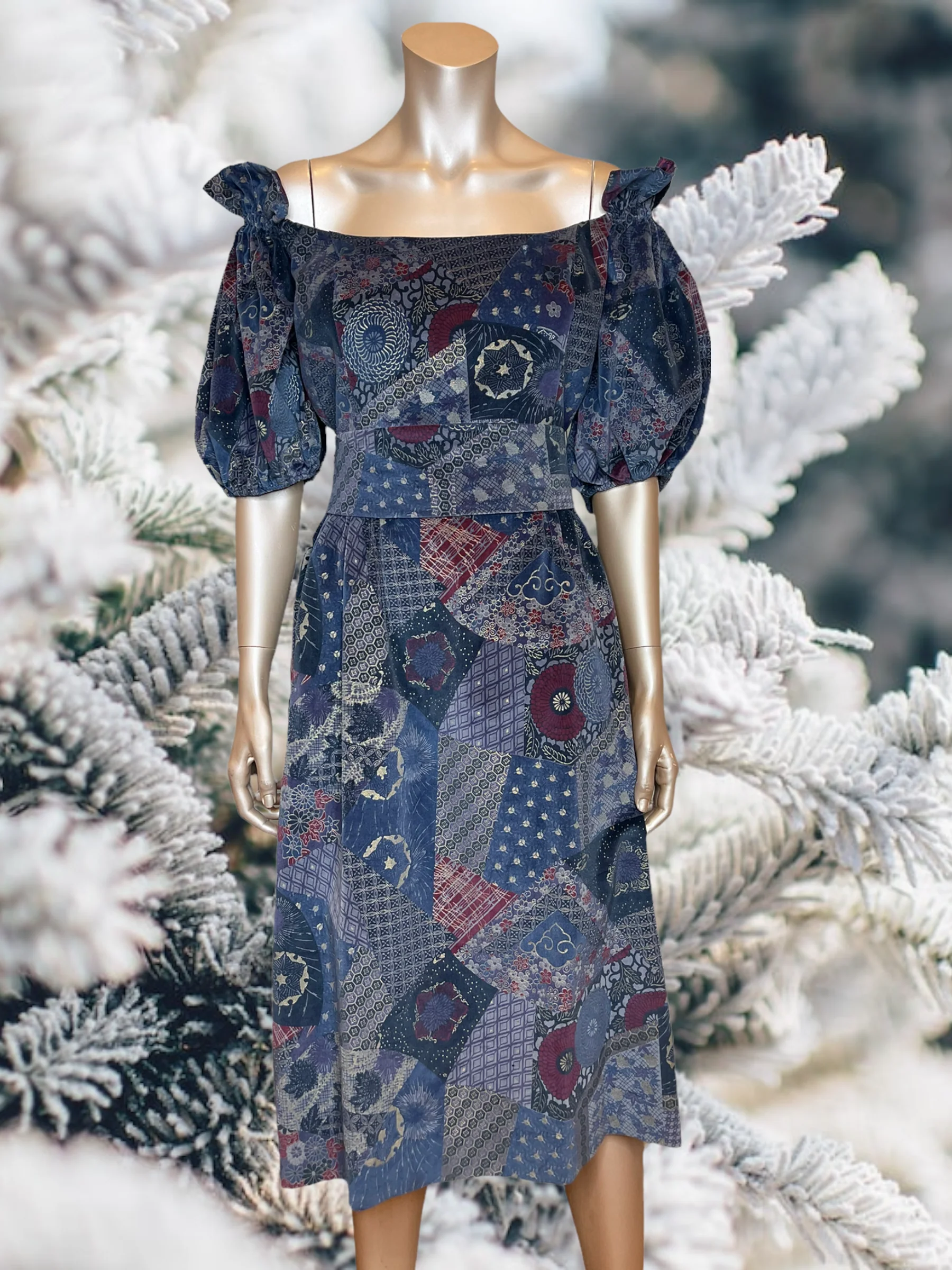 70s Velvet Ruffle Sleeve Dress With Belt By Victor Costa - Image 3