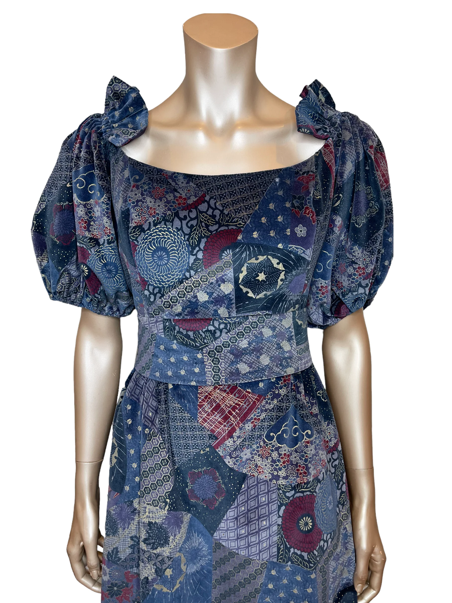 70s Velvet Ruffle Sleeve Dress With Belt By Victor Costa - Image 4