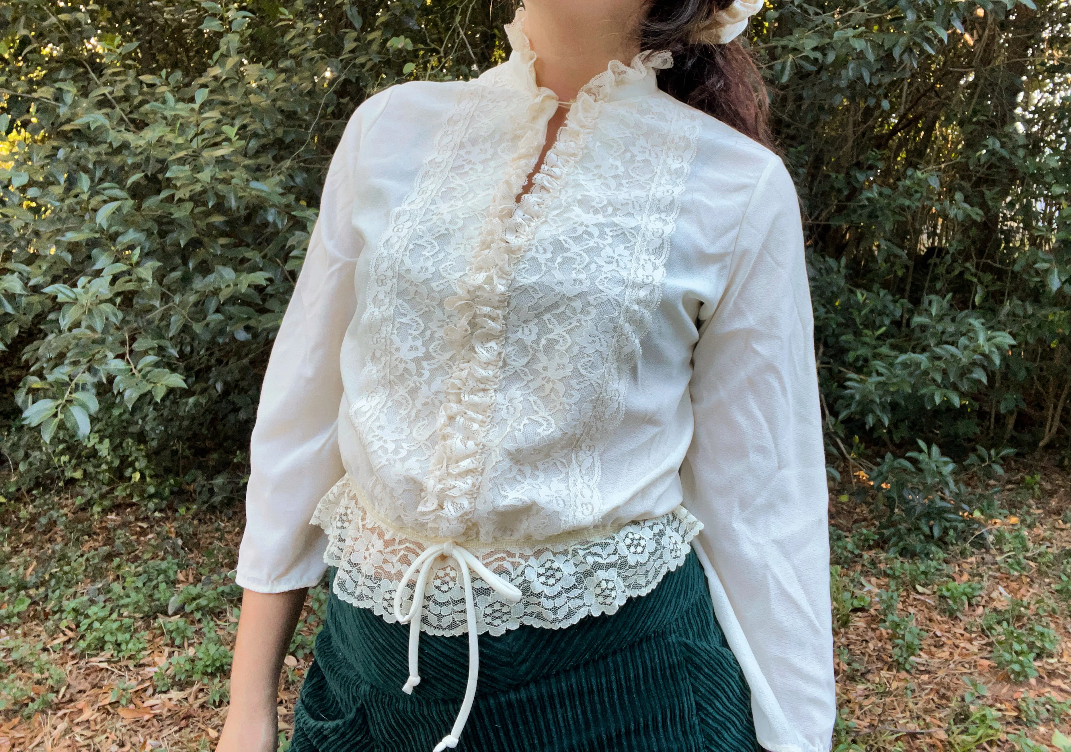 70s Victorian Inspired Lace Ruffled Blouse By Leslie Ann - Image 6