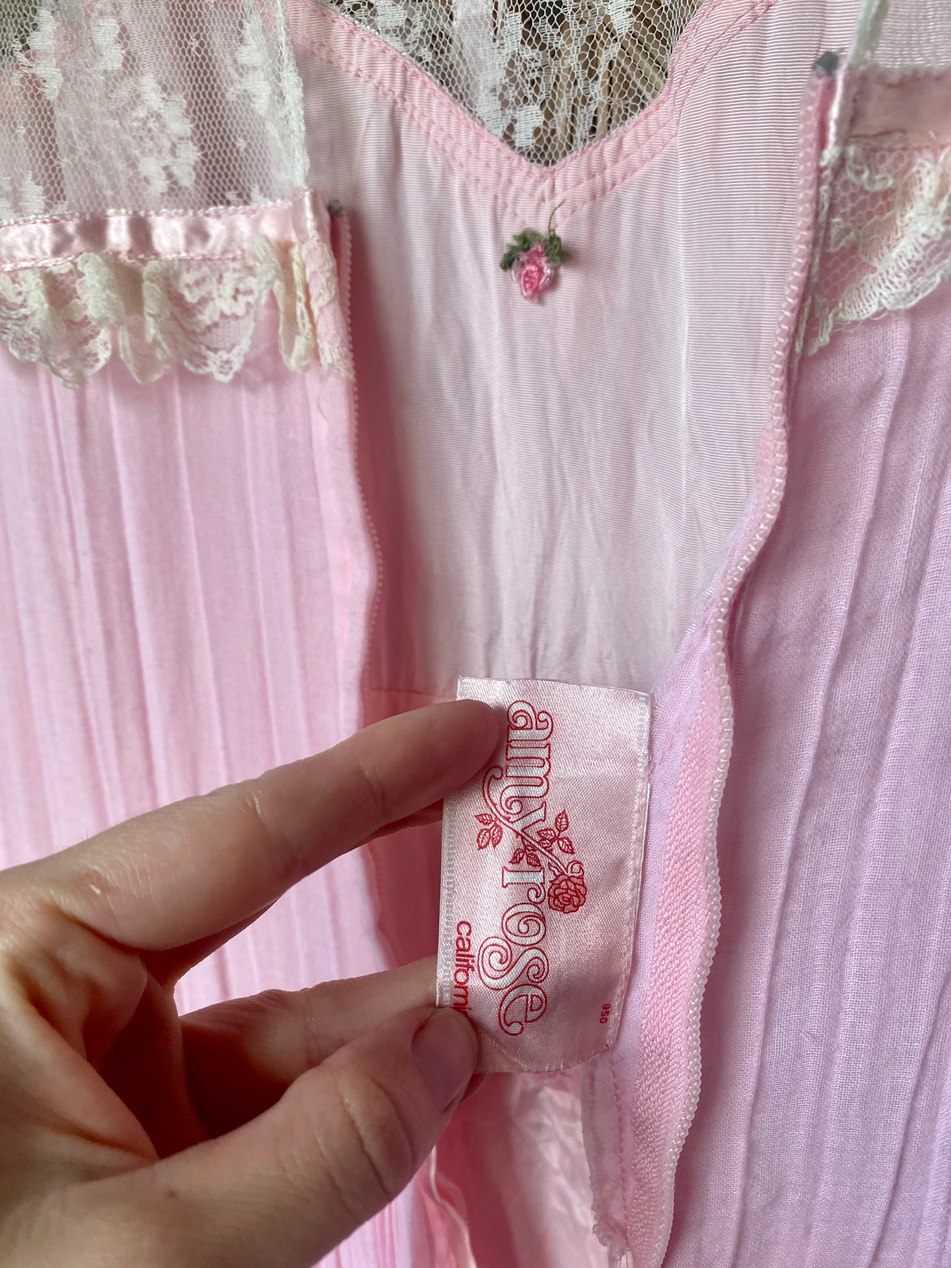 70s Victorian Prairie Pink Party Dress By Amy Rose California - Image 10