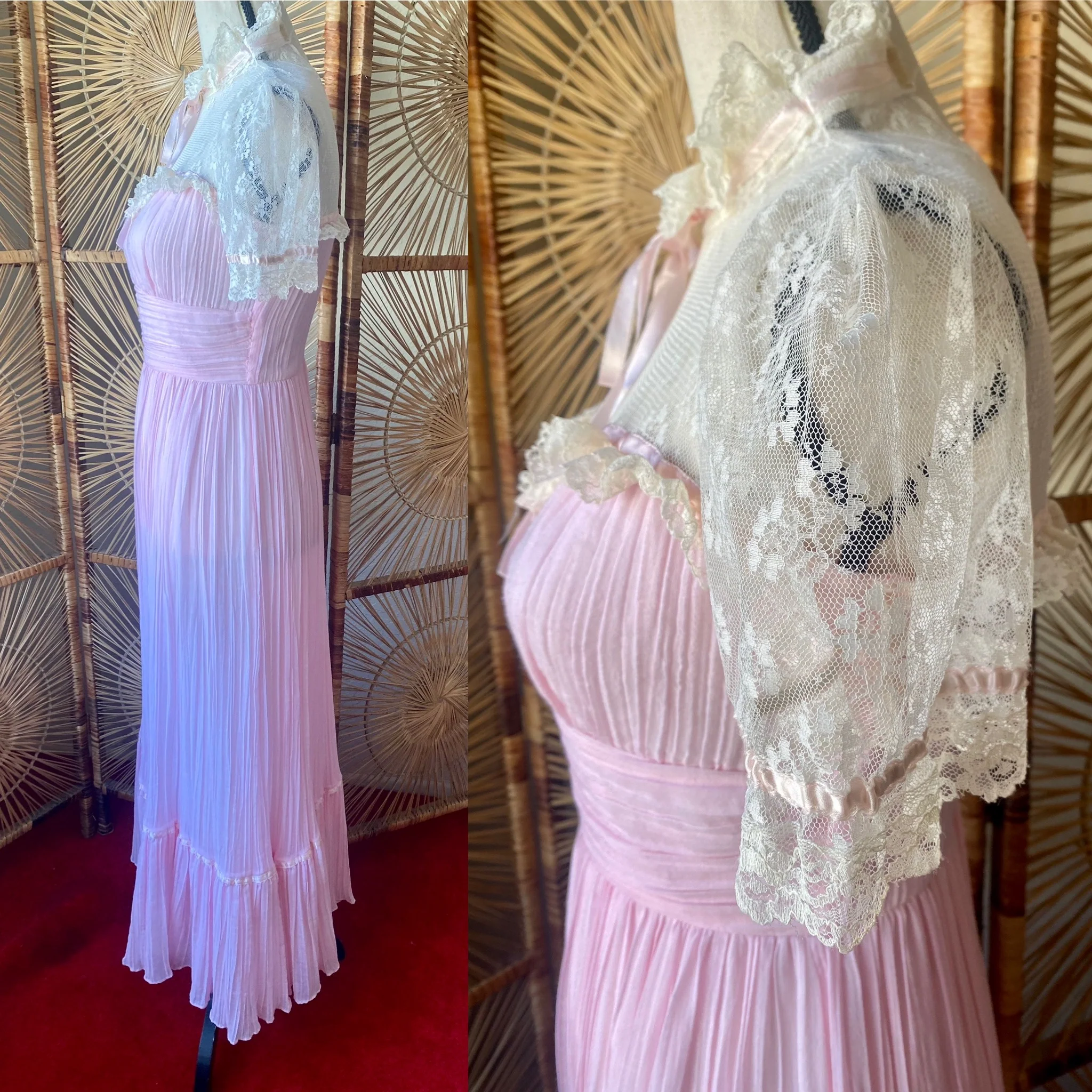 70s Victorian Prairie Pink Party Dress By Amy Rose California - Image 5