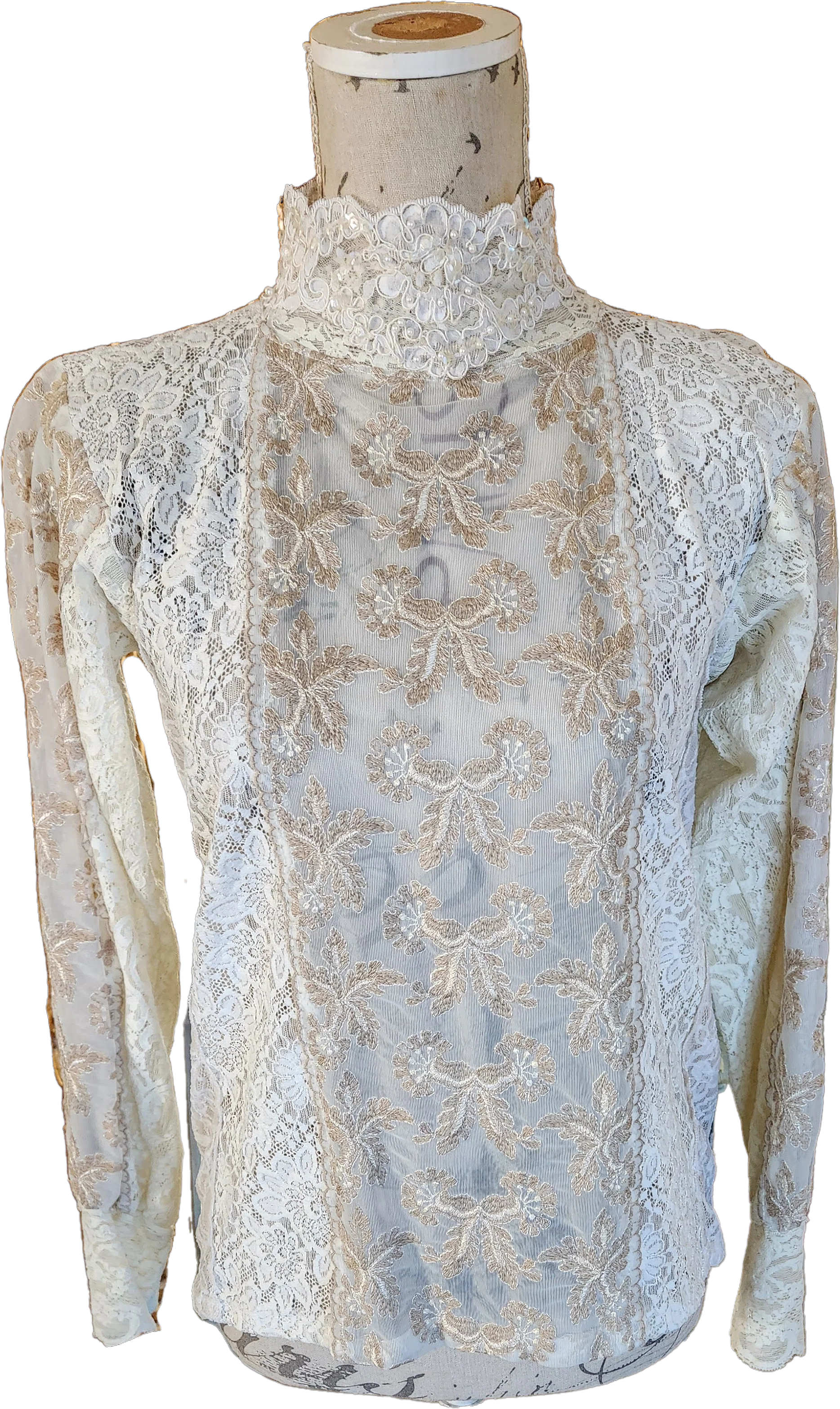 70s Victorian Style Patchwork Lace Blouse