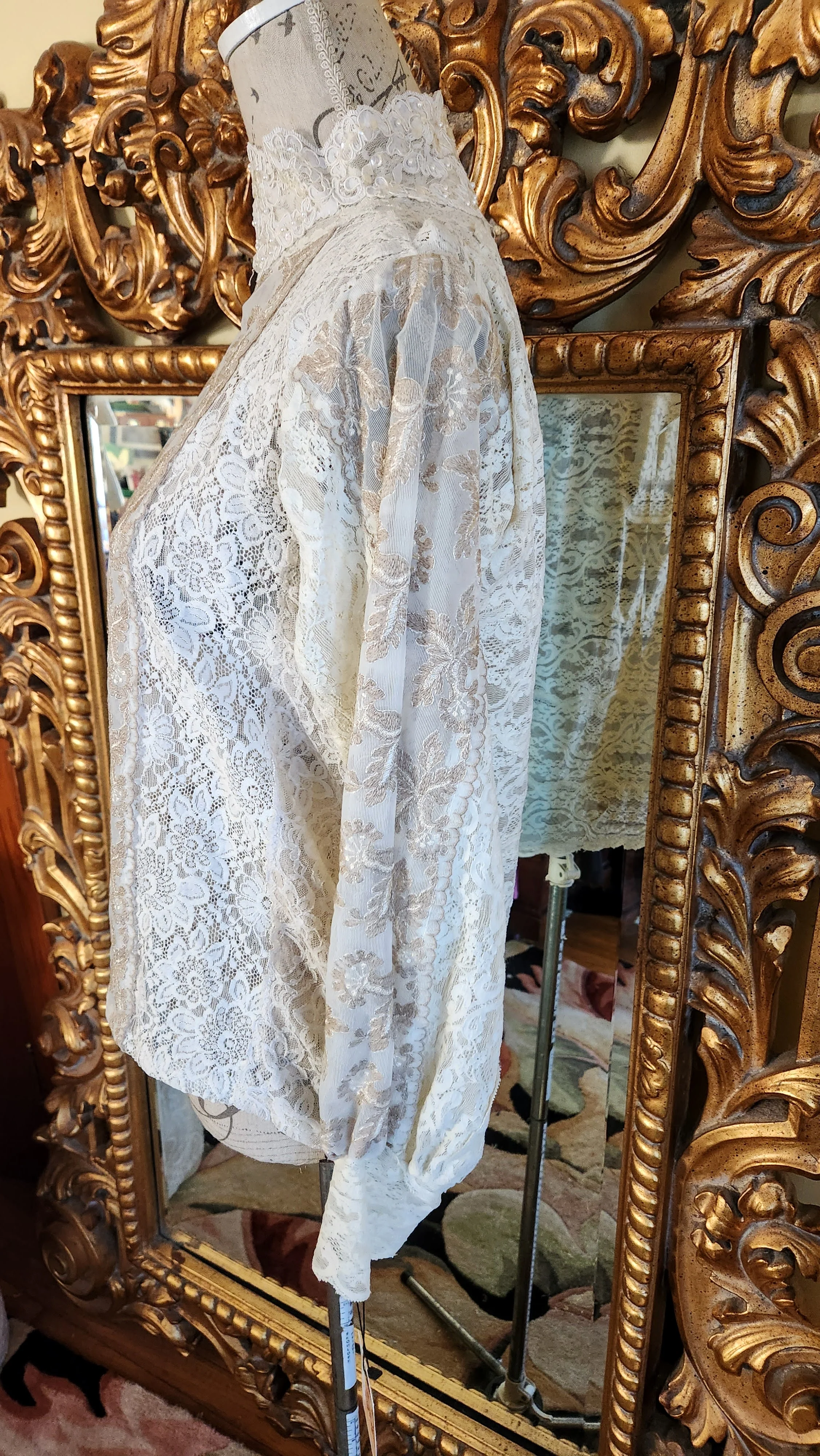 70s Victorian Style Patchwork Lace Blouse - Image 3