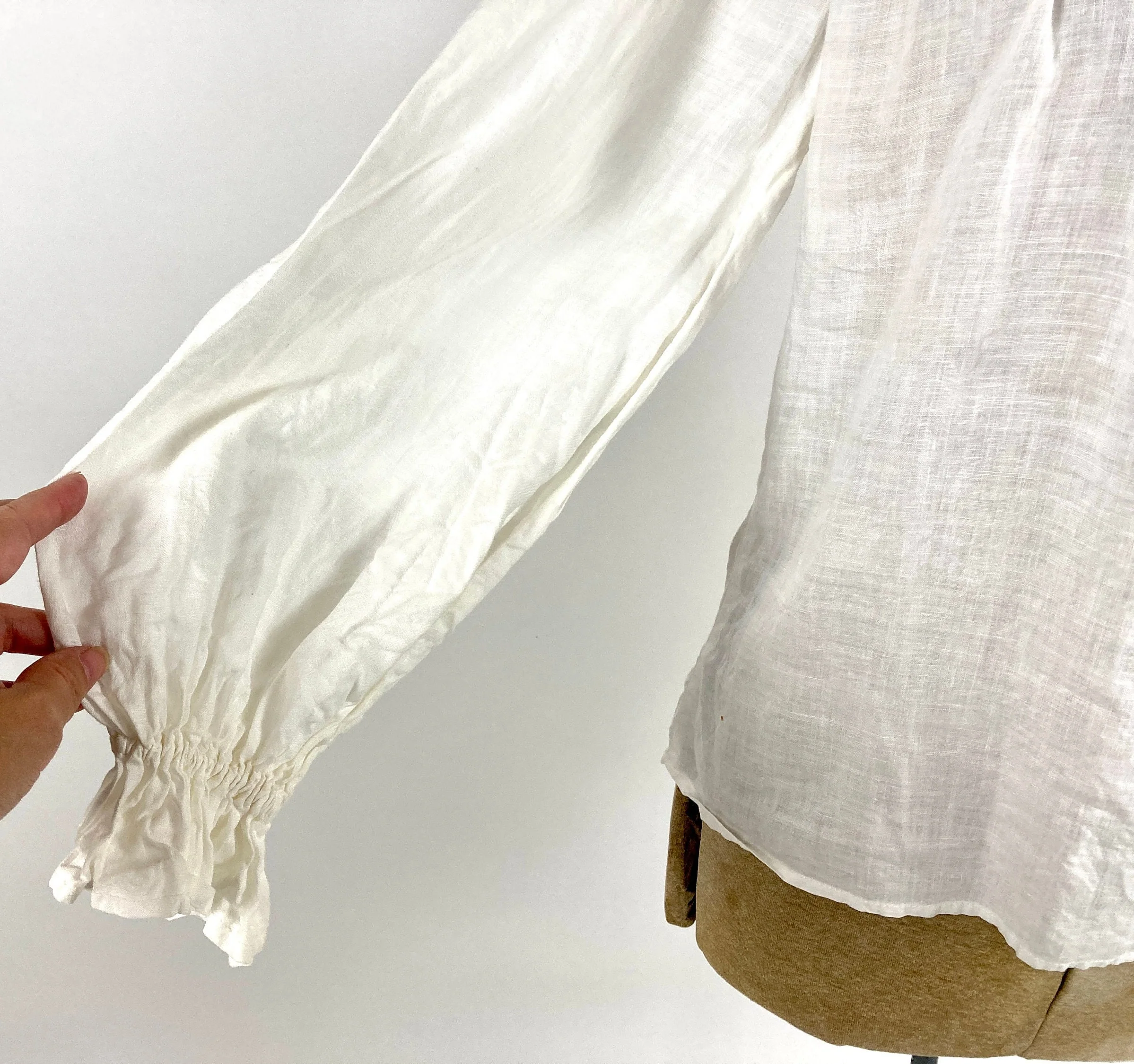 70s Victorian White Crochet Romantic Blouse Ruffle Yoke Sheer Gauze Top High Neck Sheer Cotton Lace Vintage Dress Shirt - Image 8