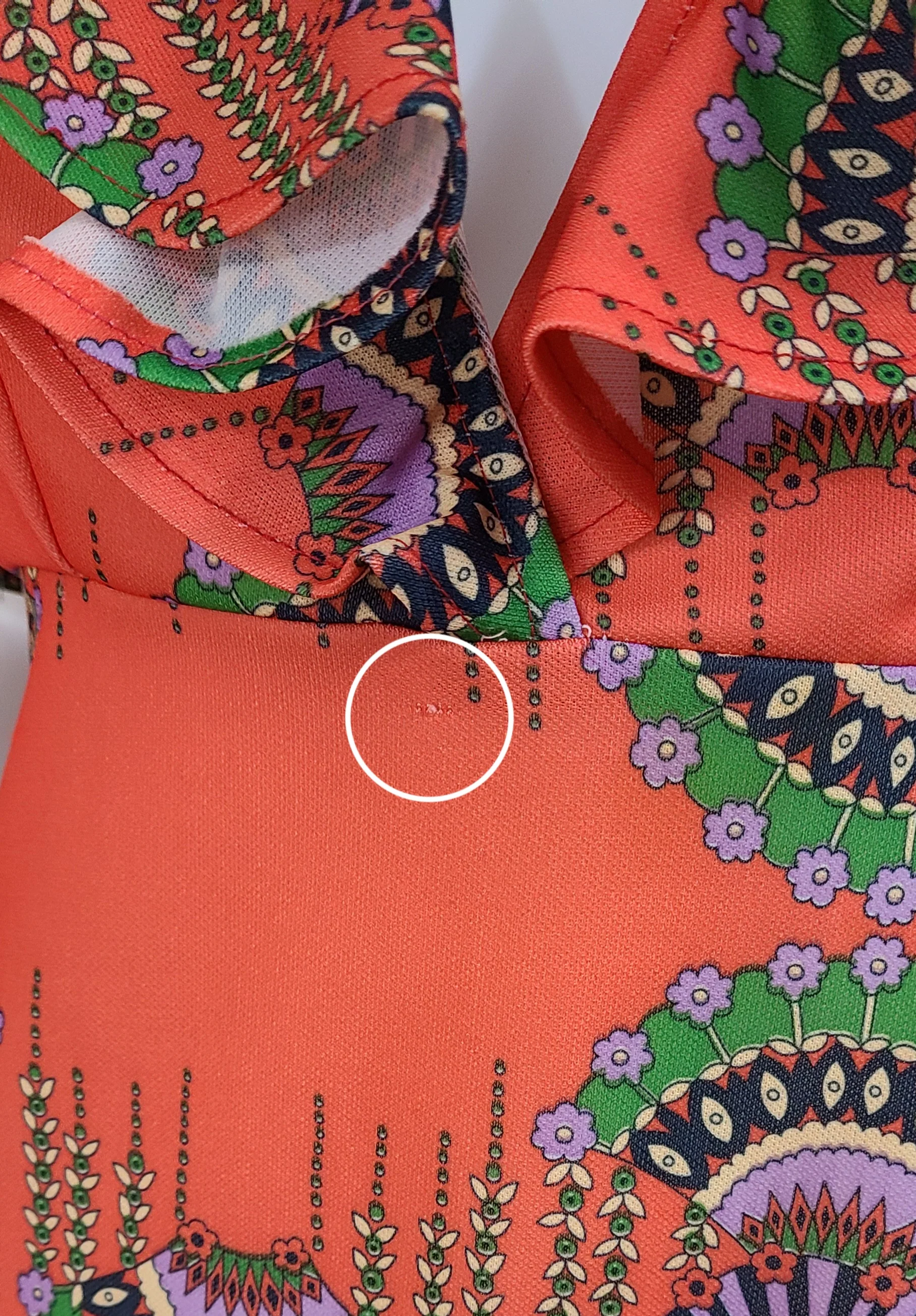 70s Vintage Orange Vertical Fan Novelty Print Dress - Image 10