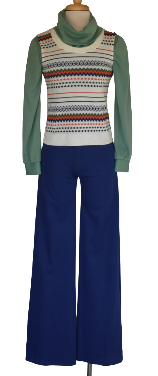 70s Vintage 70s Blue And Green Jumpsuit With Vest - Image 10