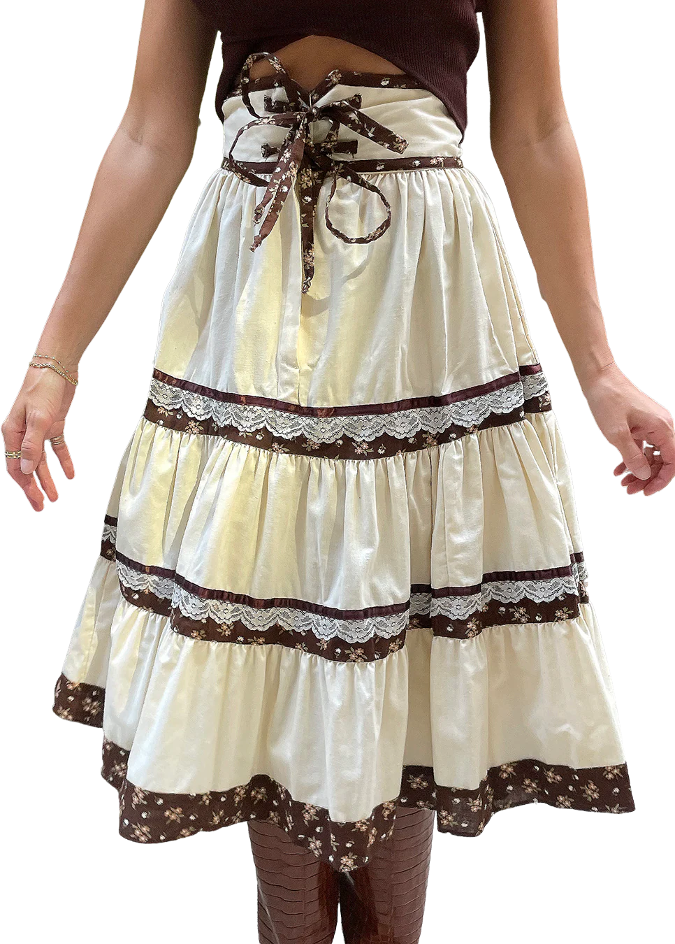 70s Vintage 70s Gunne Sax Tiered Poplin Midiskirt By Gunne Sax