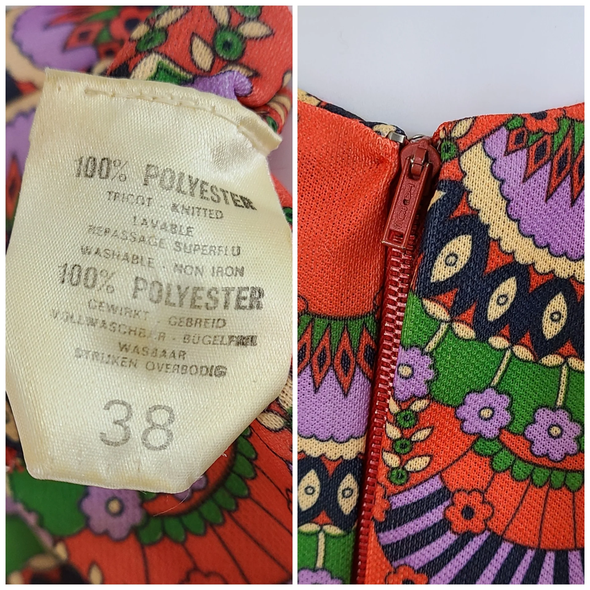 70s Vintage Orange Vertical Fan Novelty Print Dress - Image 8