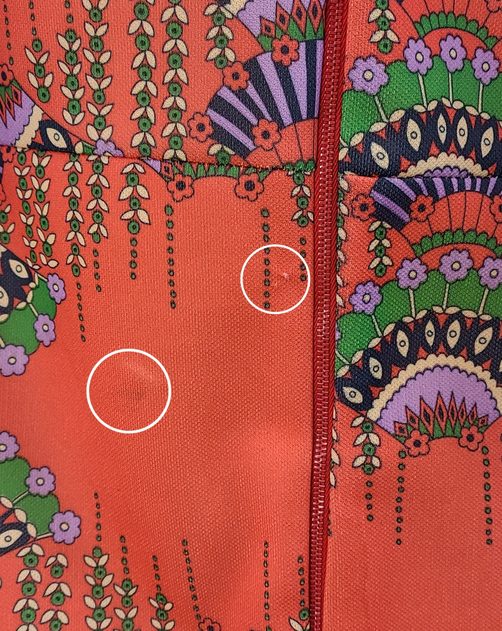 70s Vintage Orange Vertical Fan Novelty Print Dress - Image 9