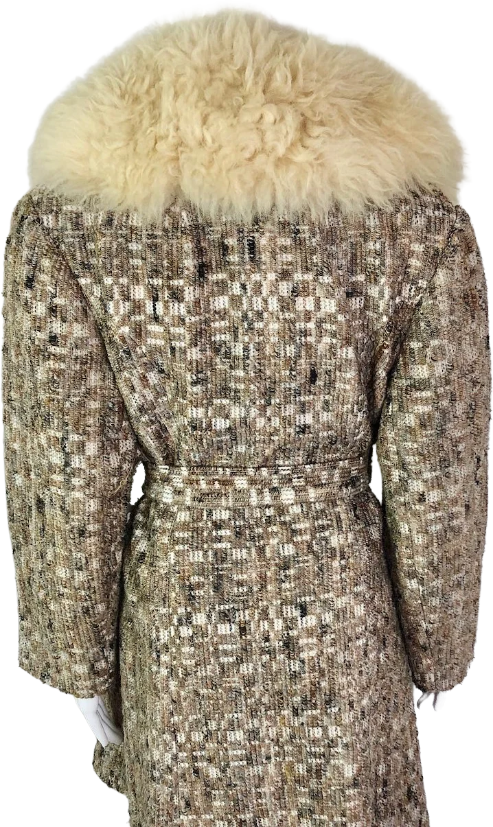 70s Vintage Belted Tapestry Coat With Faux Fur Collar By Union Made - Image 2