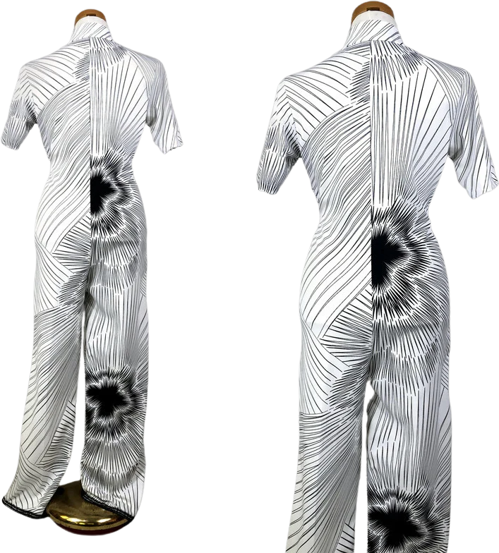 70s Vintage Black And White Op-art Zip Front Jumpsuit - Image 2