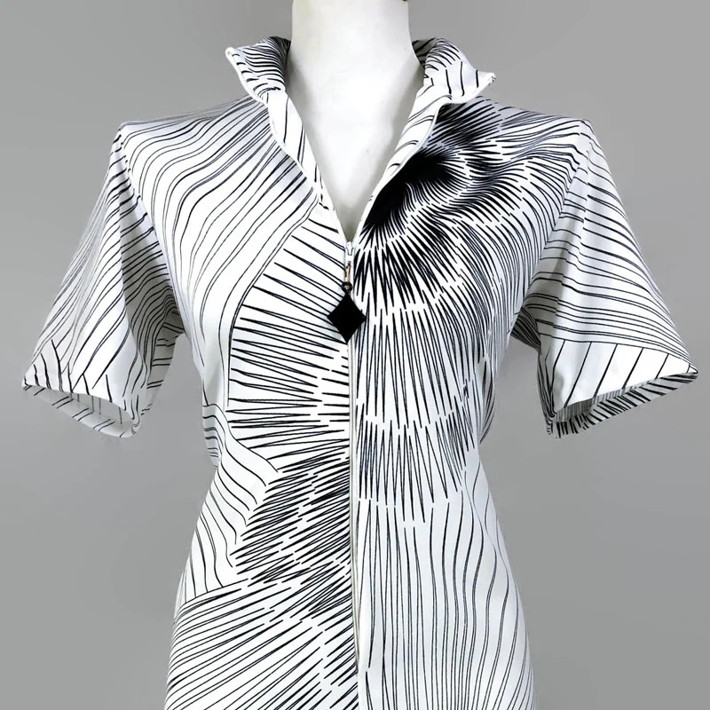 70s Vintage Black And White Op-art Zip Front Jumpsuit - Image 8