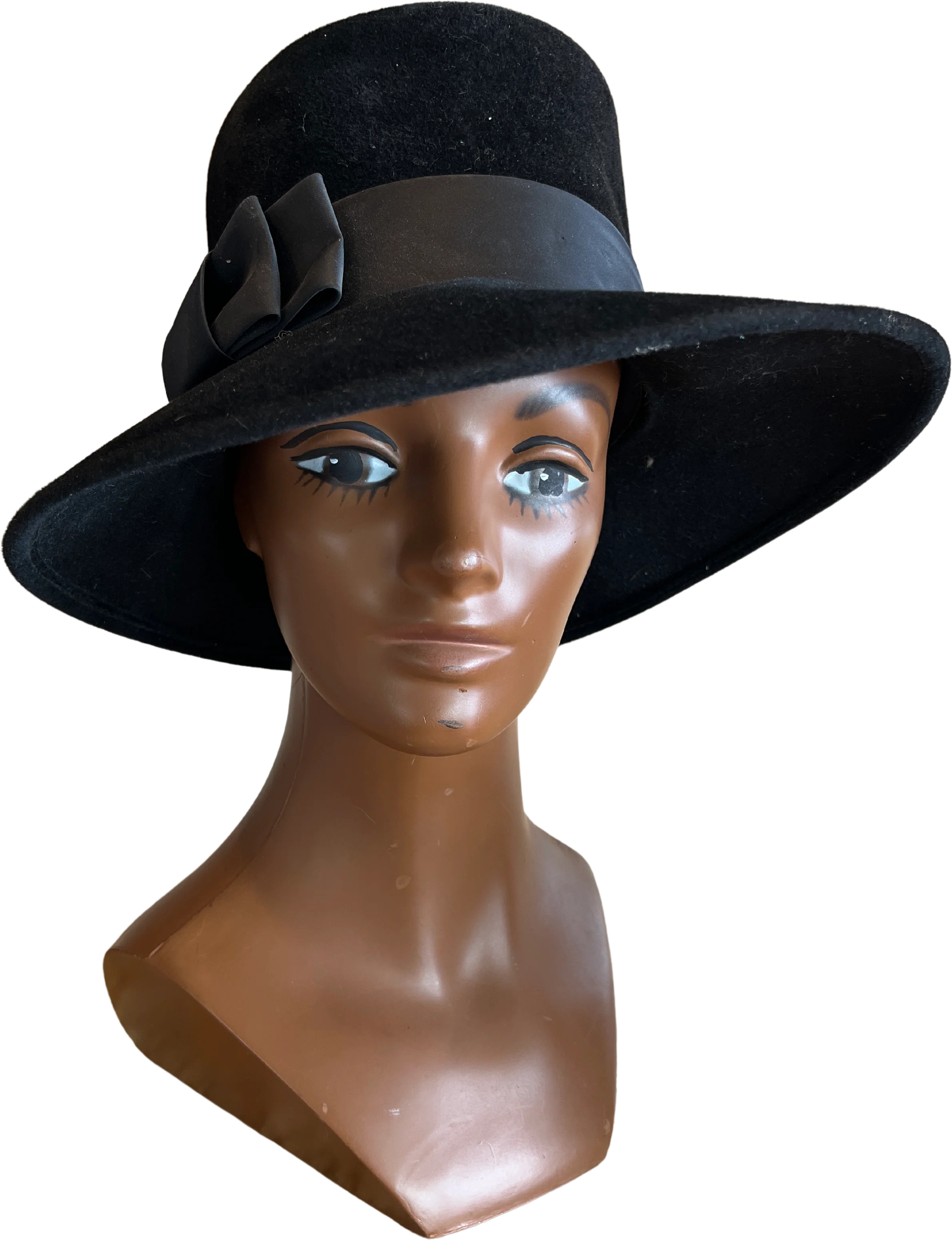 70s Vintage Black Velvet Wide Brim Fedora
