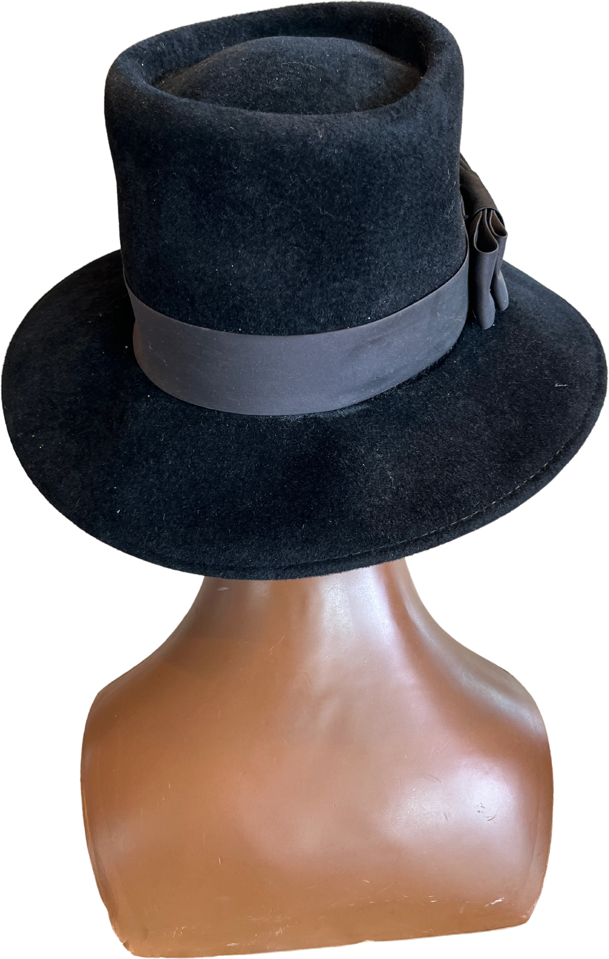 70s Vintage Black Velvet Wide Brim Fedora - Image 2