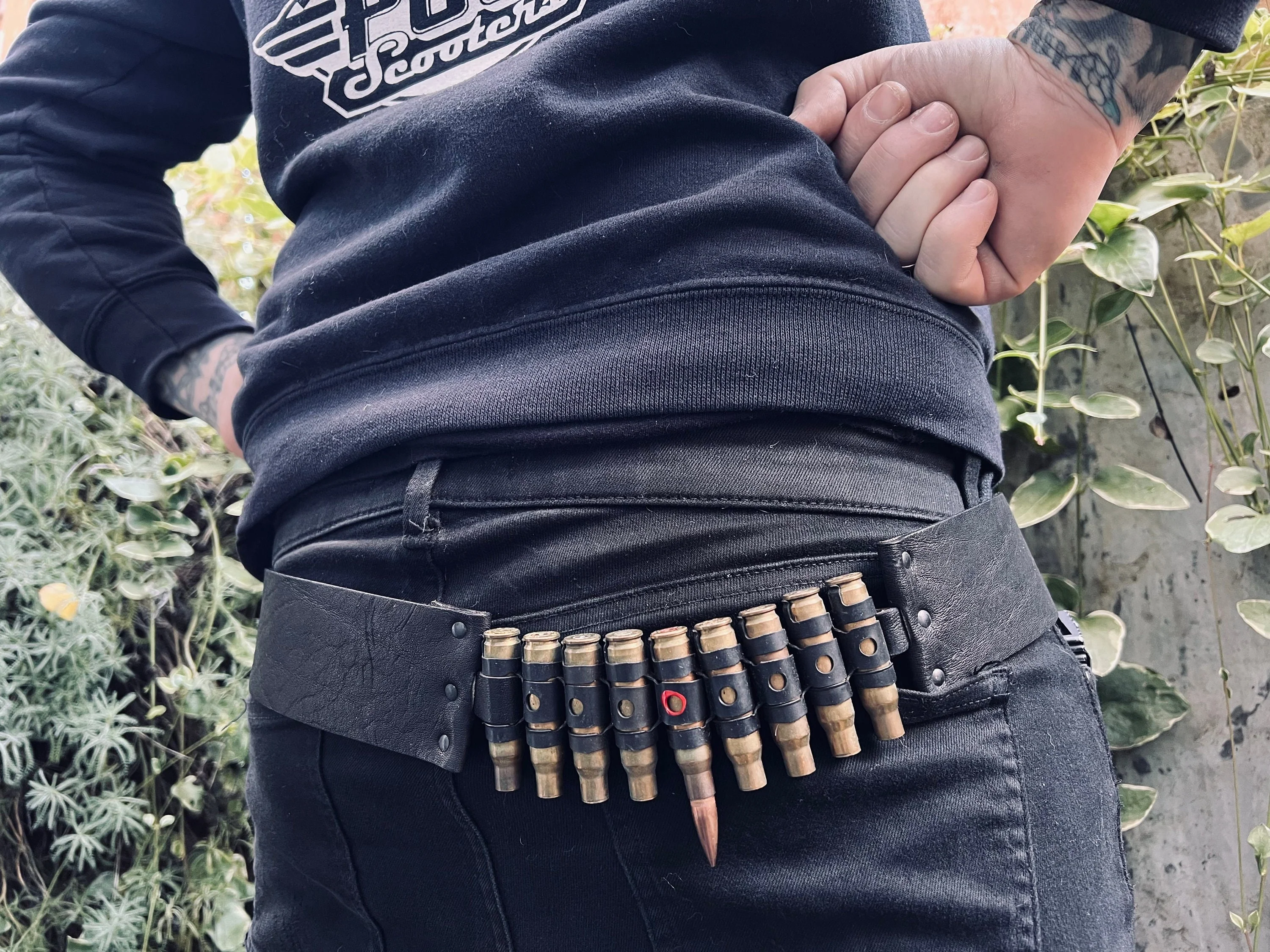 70s Vintage Bullet Belt Black Leather - Image 2