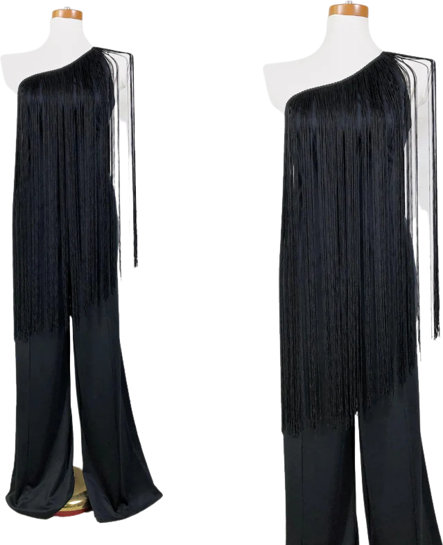70s Vintage Cold Shoulder Fringe Disco Jumpsuit By Frederick's of Hollywood