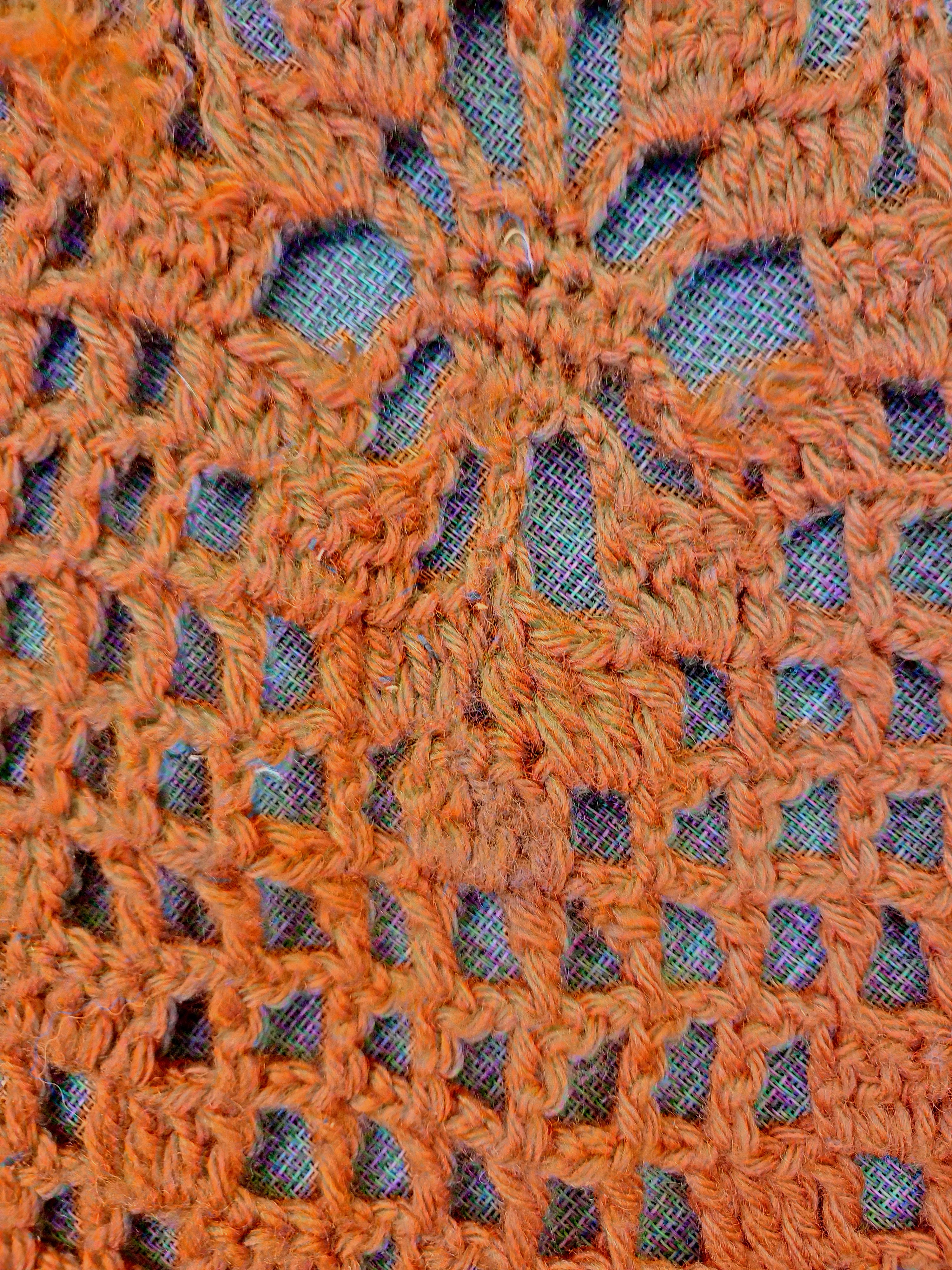 70s Vintage Crocheted Orange Fringe Shawl - Image 6