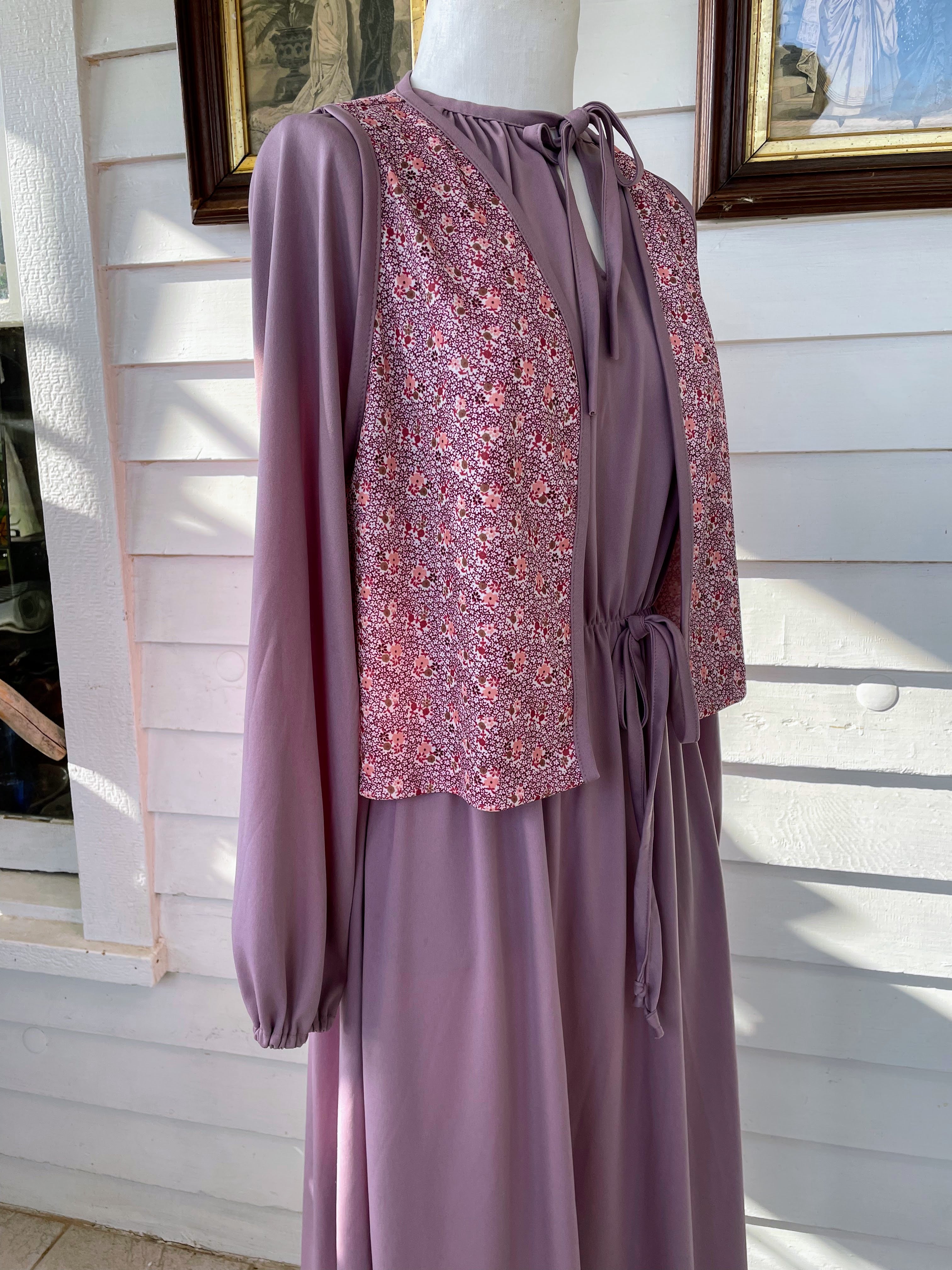 70s Vintage Dress With Vest Mauve Poly Knit Size 18 By Sears - Image 10