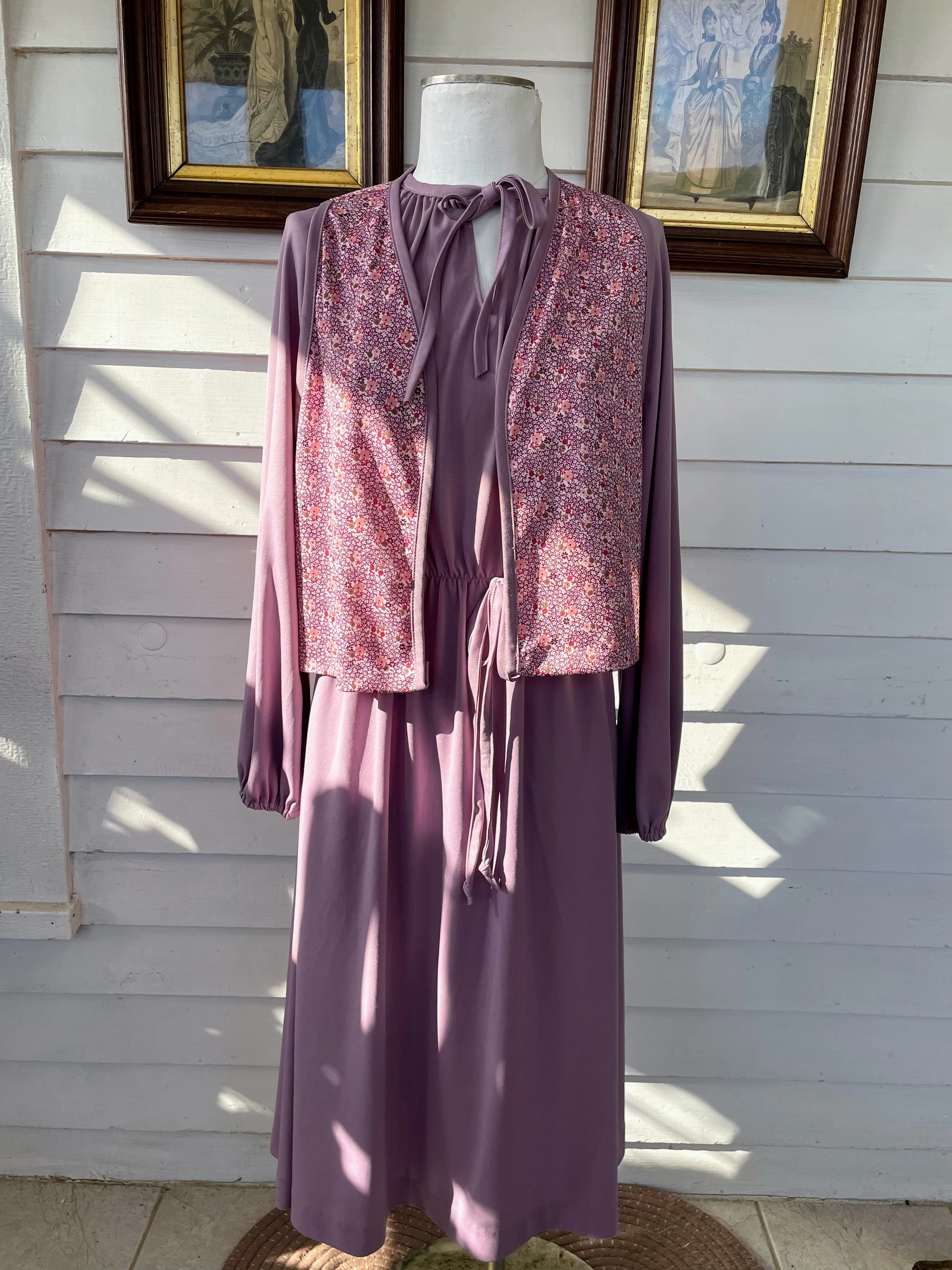 70s Vintage Dress With Vest Mauve Poly Knit Size 18 By Sears - Image 14