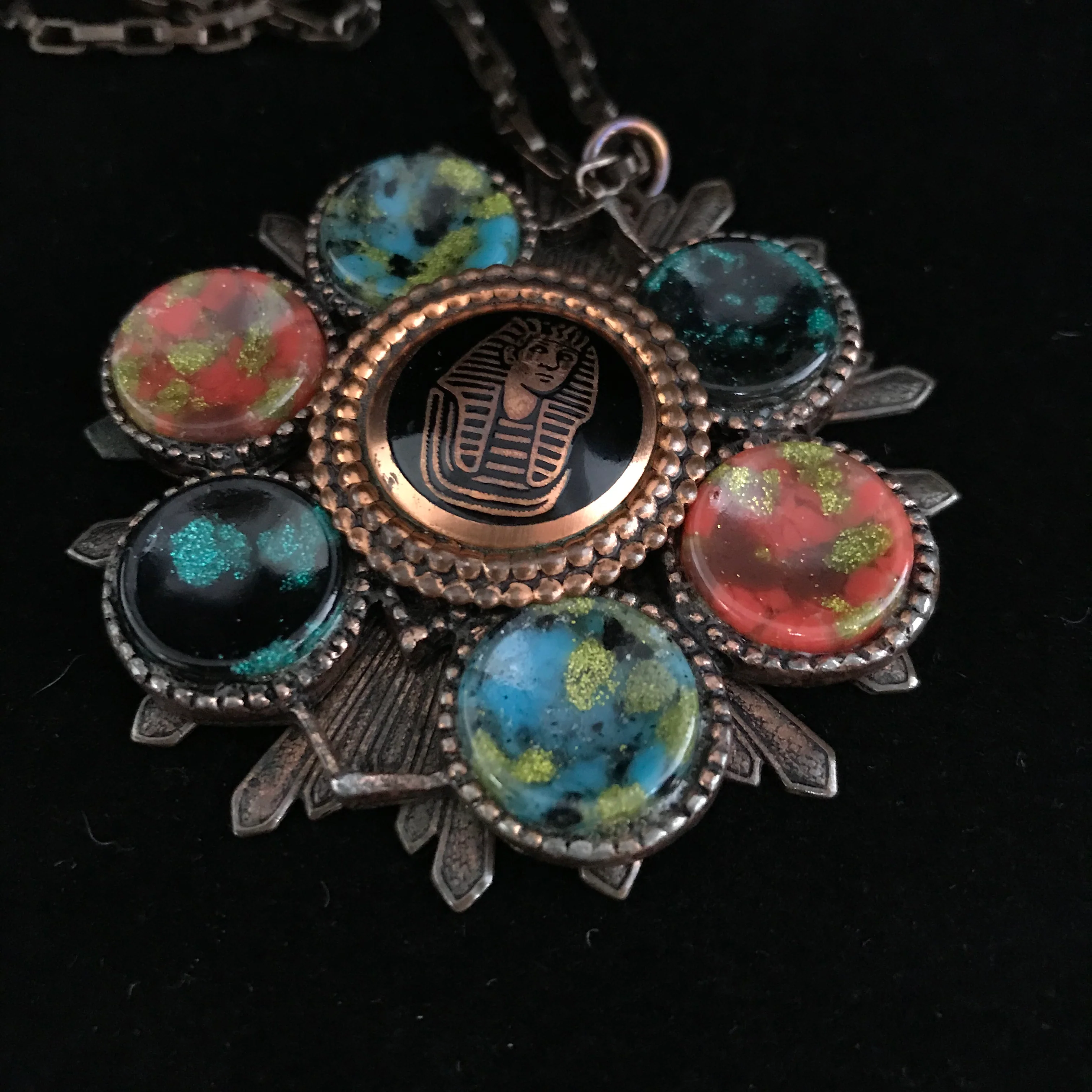 70s Vintage Egyptian Revival Necklace King Tut Pendant - Image 7