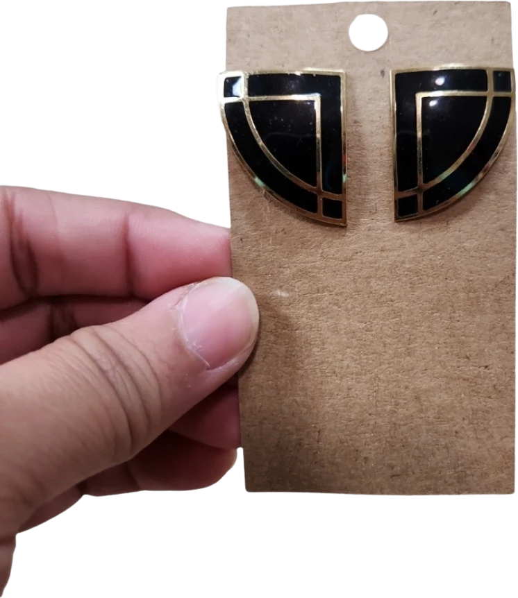 70s Vintage Gold Toned Black Post Earrings