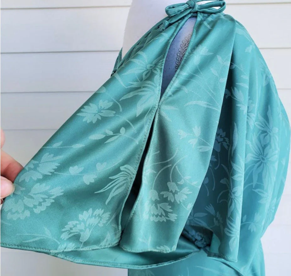 70s Vintage Grecian Draped Floral Print Green Maxi Dress - Image 5