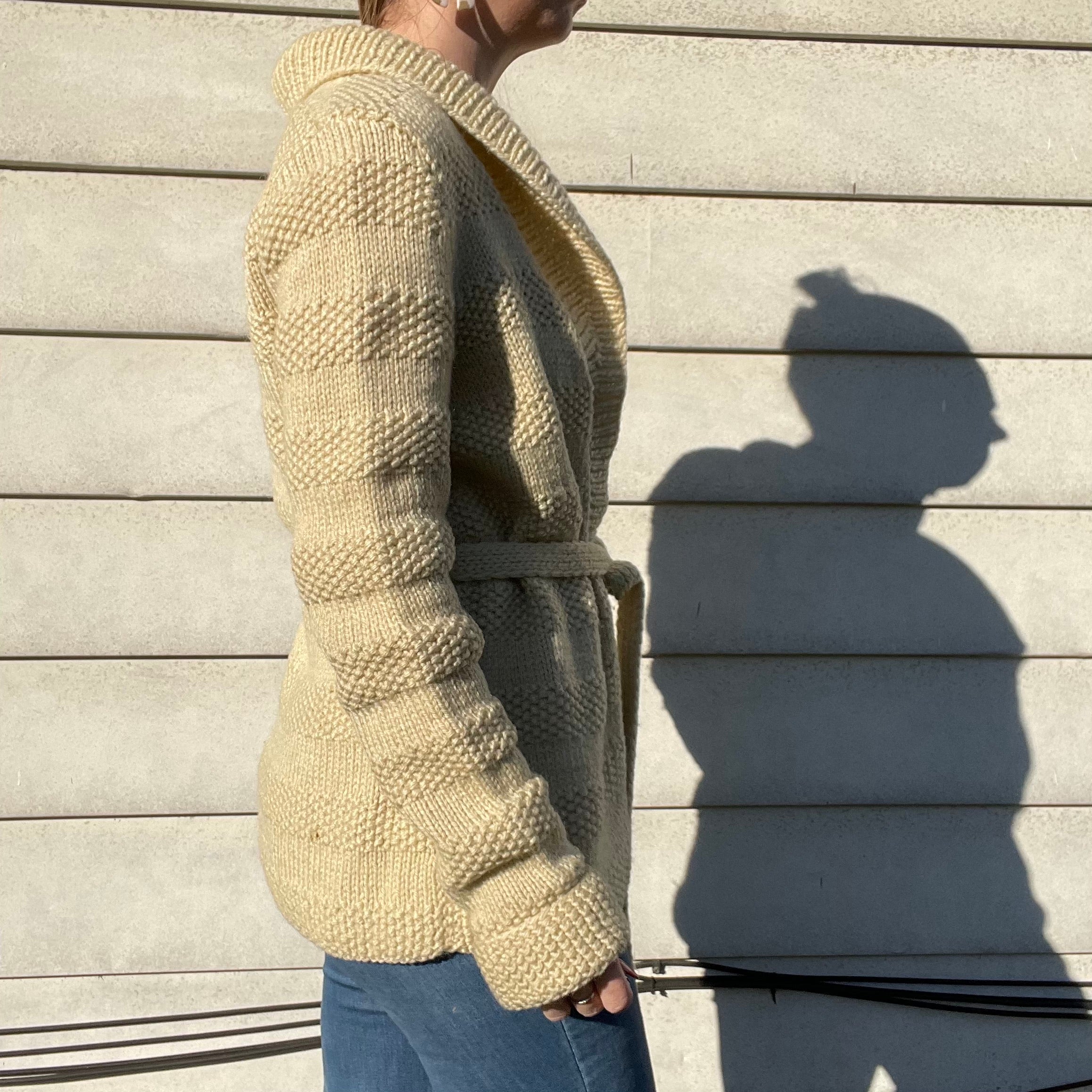 70s Vintage Handmade Knit Belted Cardigan Sweater - Image 3