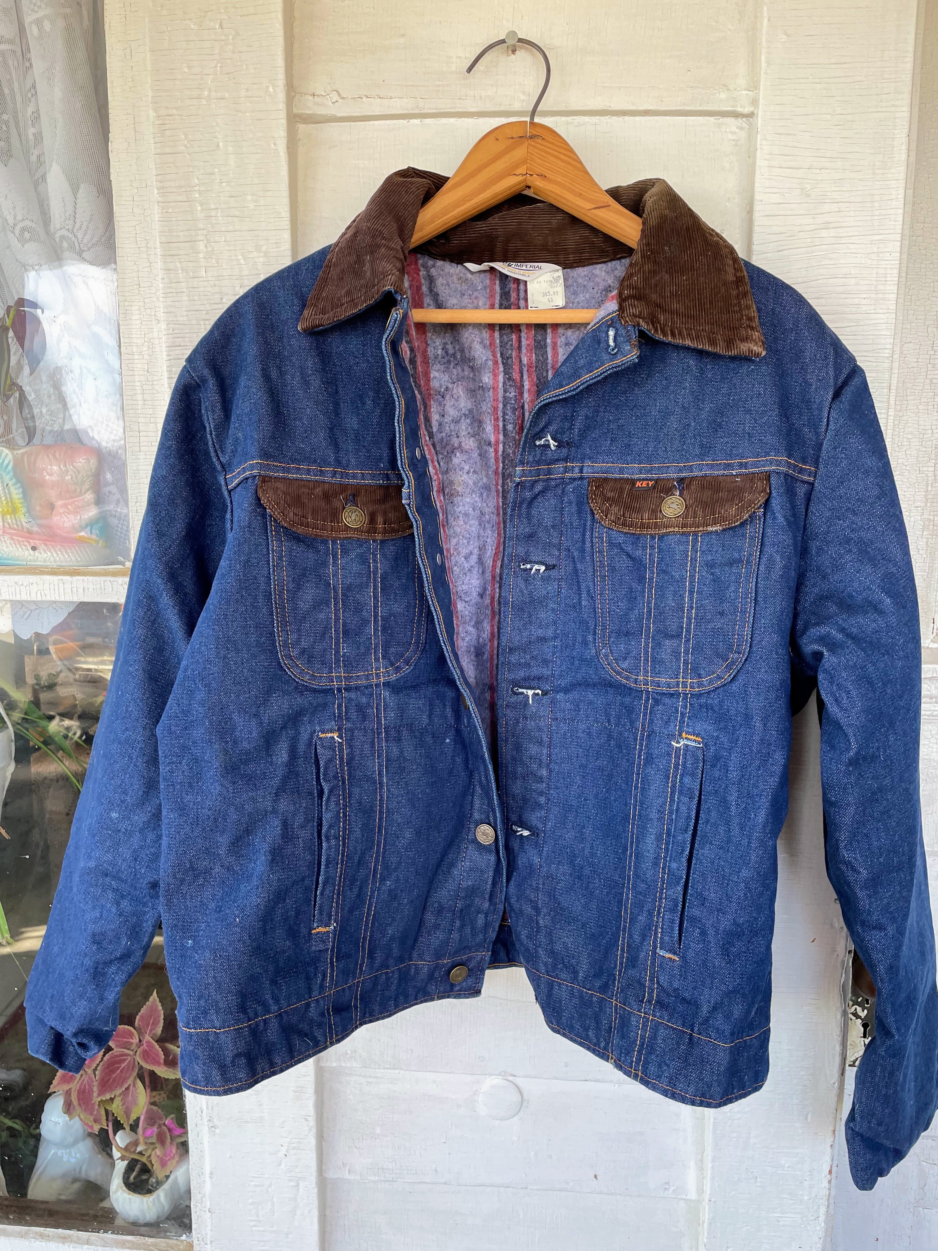70s Vintage Jean Jacket Blanket Lined Mens 44 By Key Imperial - Image 5