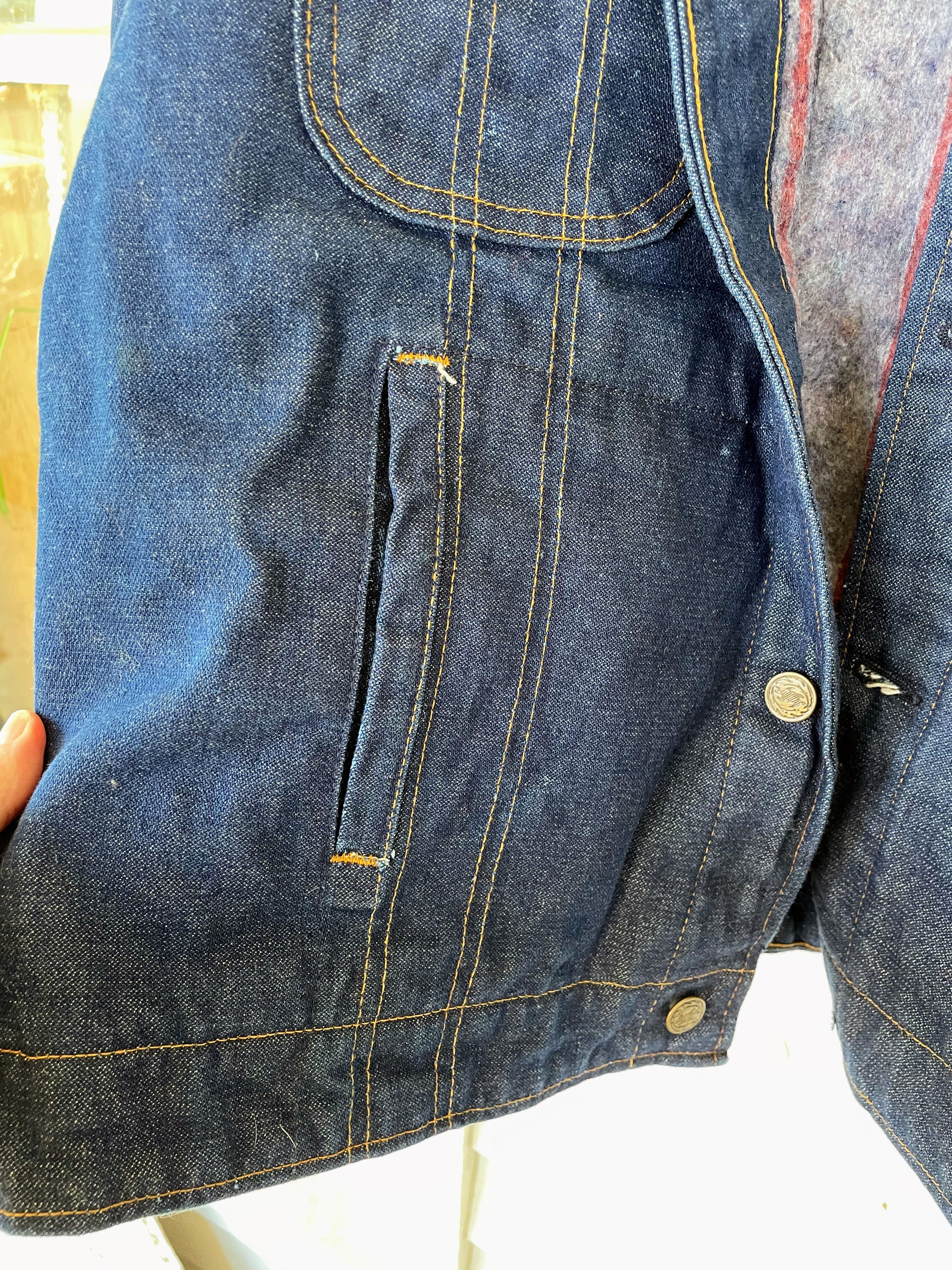 70s Vintage Jean Jacket Blanket Lined Mens 44 By Key Imperial - Image 9