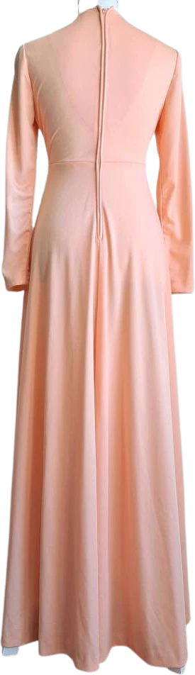 70s Vintage Luscious Peach Long Sleeve Empire Dress - Image 2