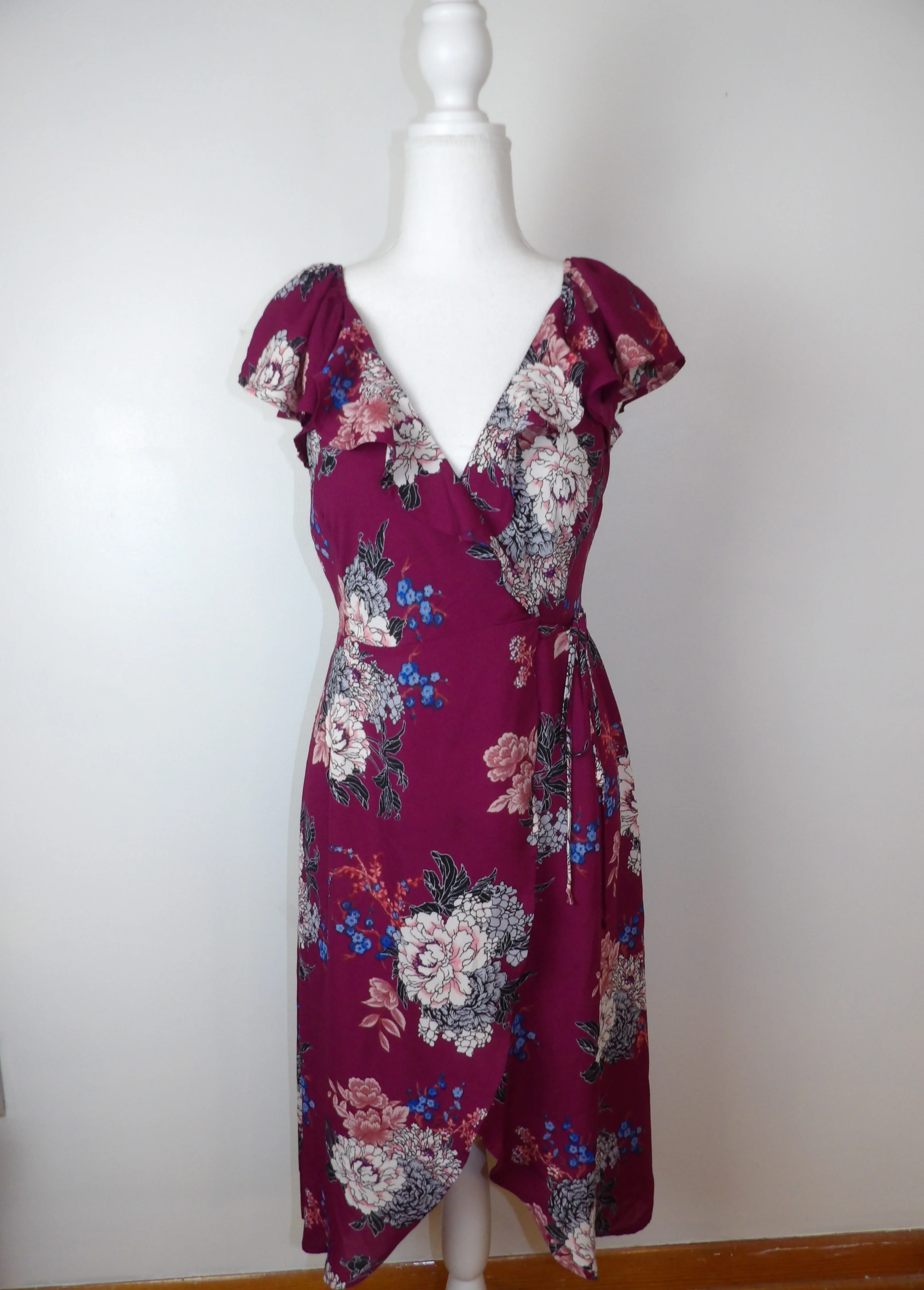 70s Vintage Maroon Wrap Dress by Monteau - Image 4