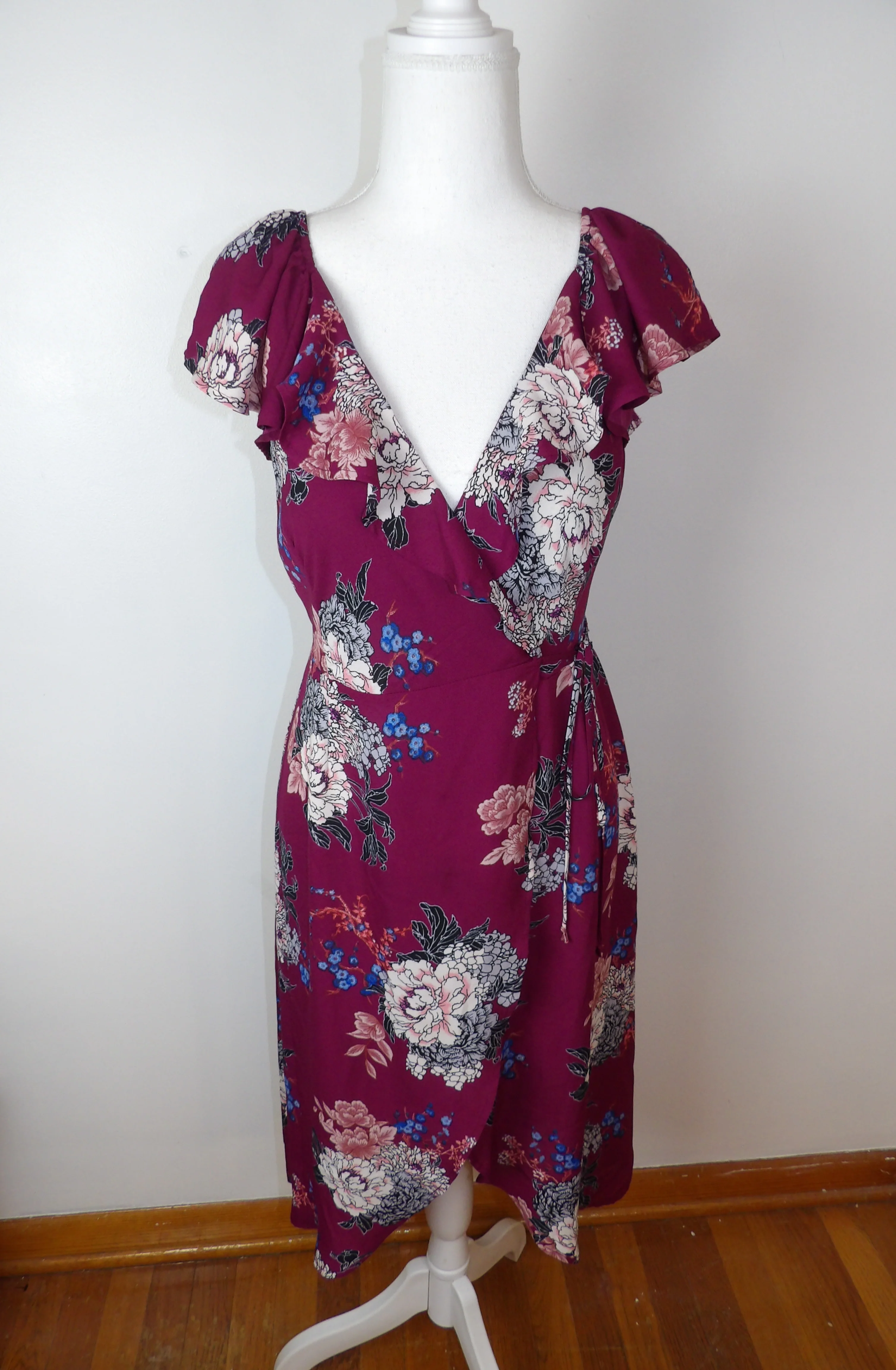 70s Vintage Maroon Wrap Dress by Monteau - Image 5